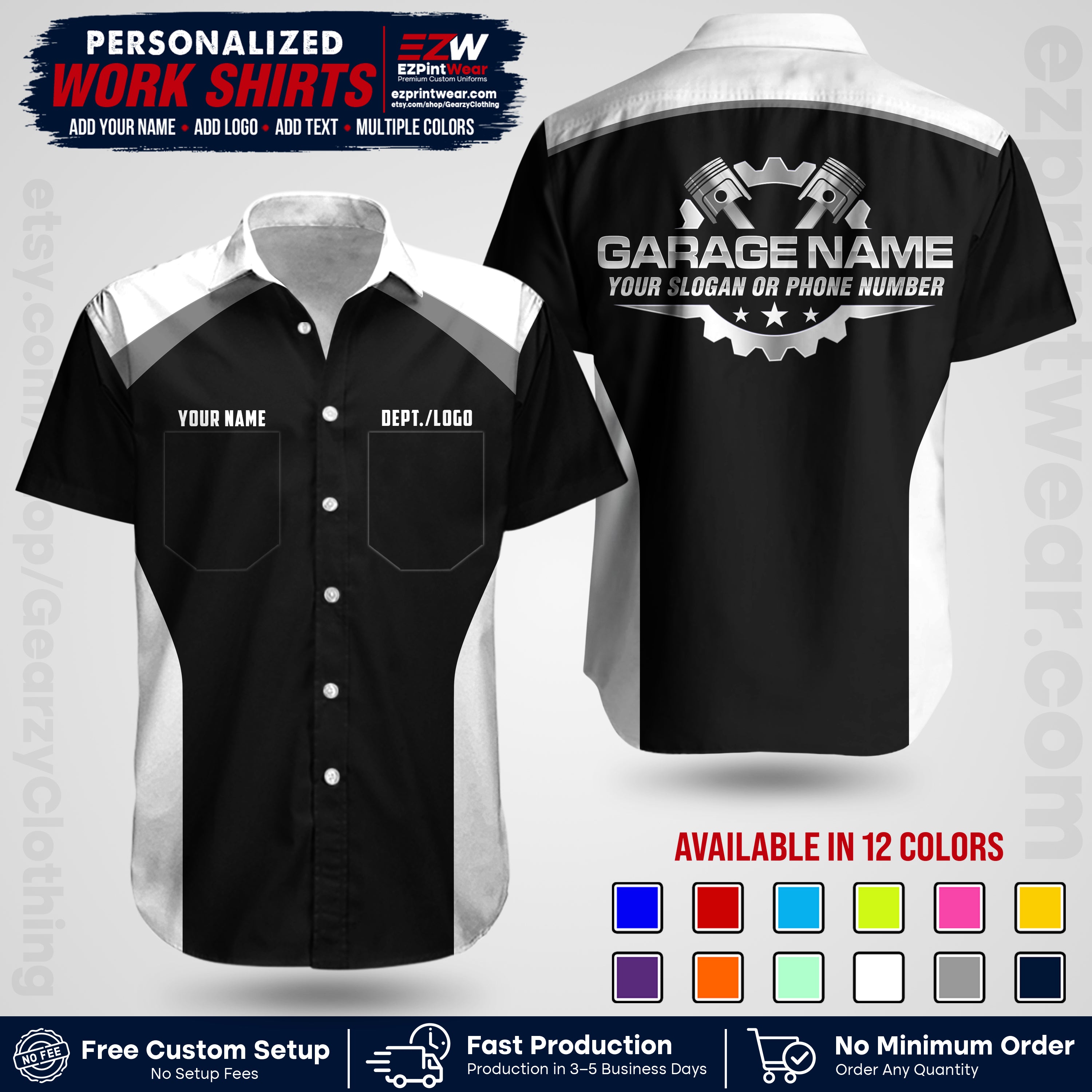 Custom Mechanic Work Shirt with Name, Logo & Text | Auto Shop Uniform | Workwear MCN 06