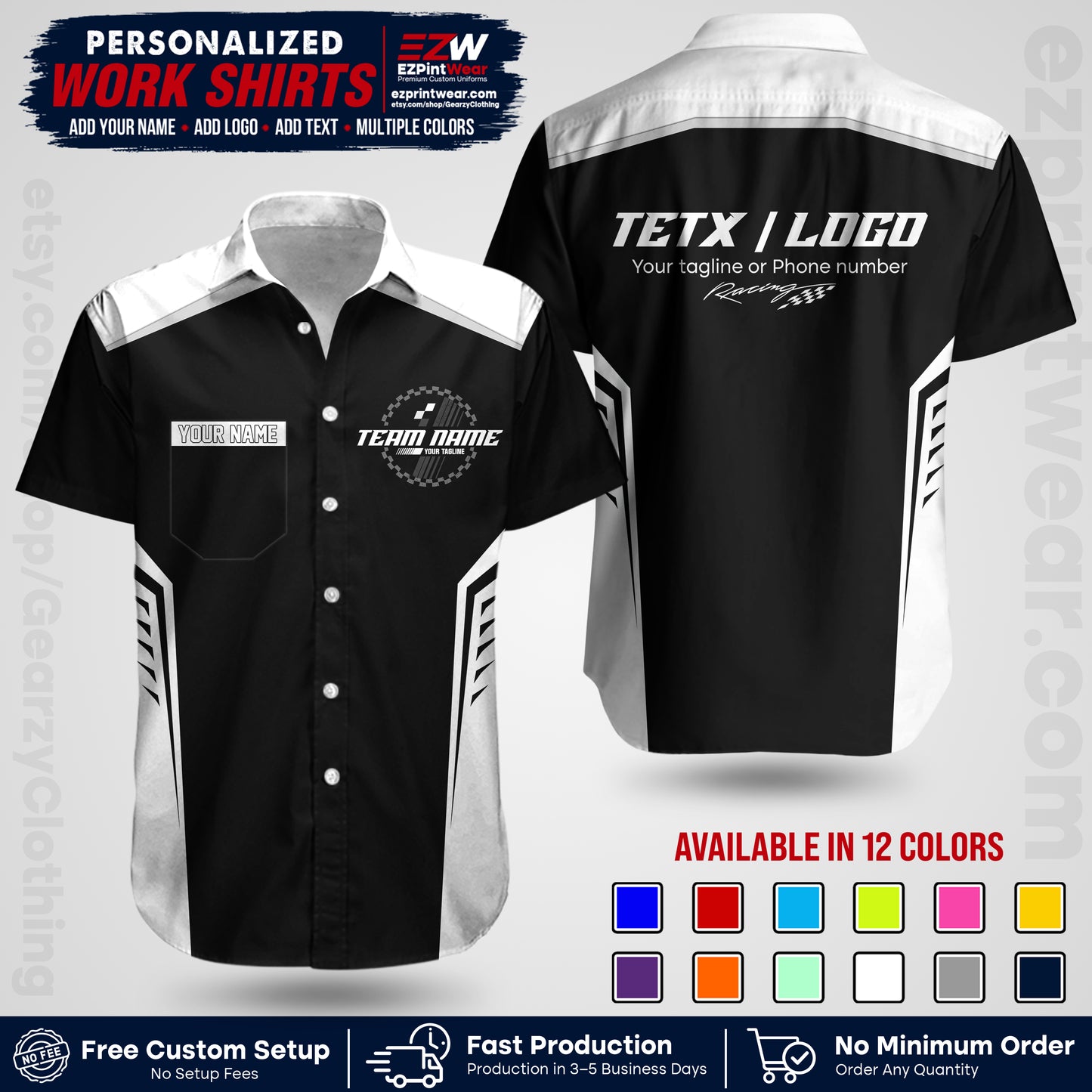 Custom Racing Shirt with Name, Logo & Text | Race Team Uniform | Crew Apparel RC07