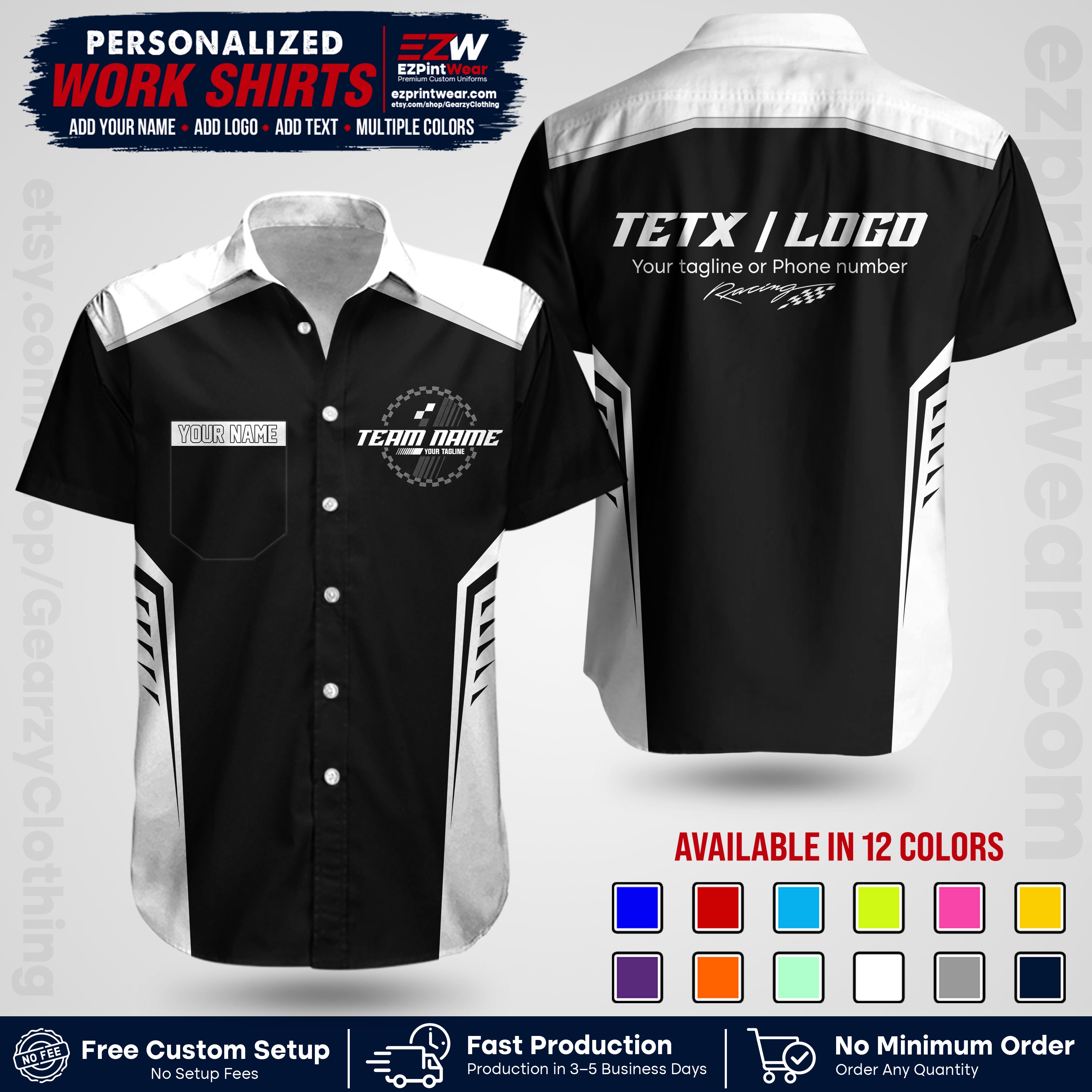 Custom Racing Shirt with Name, Logo & Text | Race Team Uniform | Crew Apparel RC07