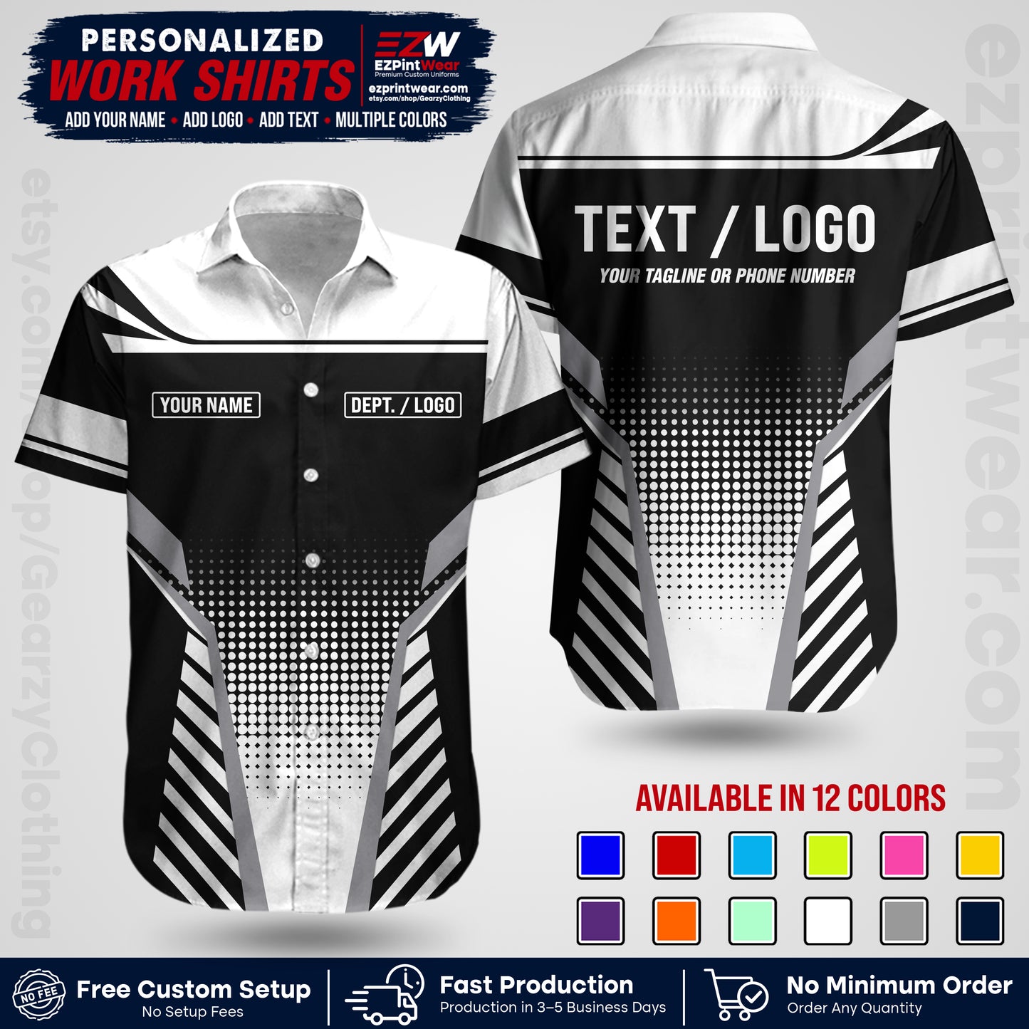 Custom All Over Print Work Uniform Shirt with Name, Logo & Text | Custom Hawaiian Shirt | Company Shirt | Employee Uniform UNF08
