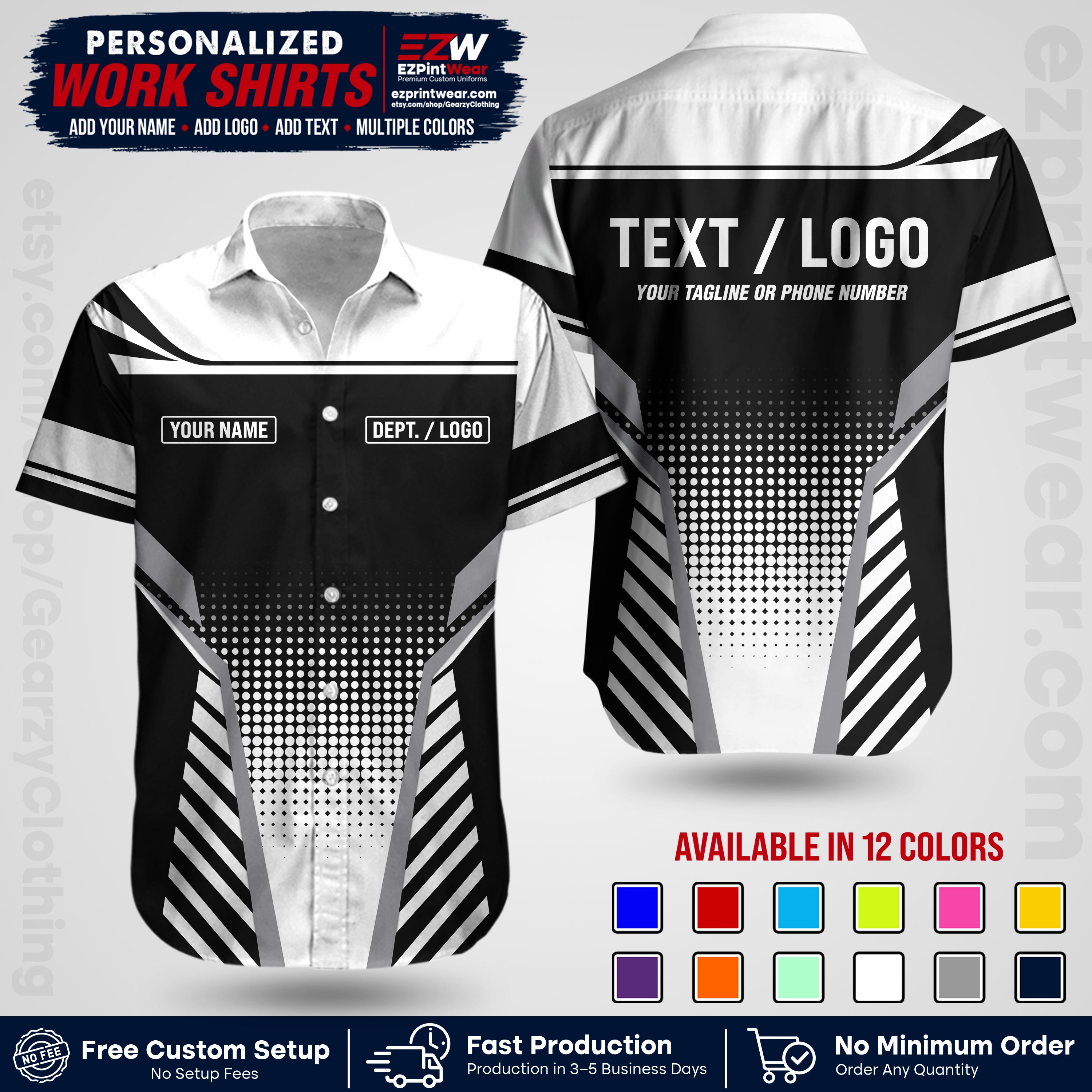 Custom All Over Print Work Uniform Shirt with Name, Logo & Text | Custom Hawaiian Shirt | Company Shirt | Employee Uniform UNF08