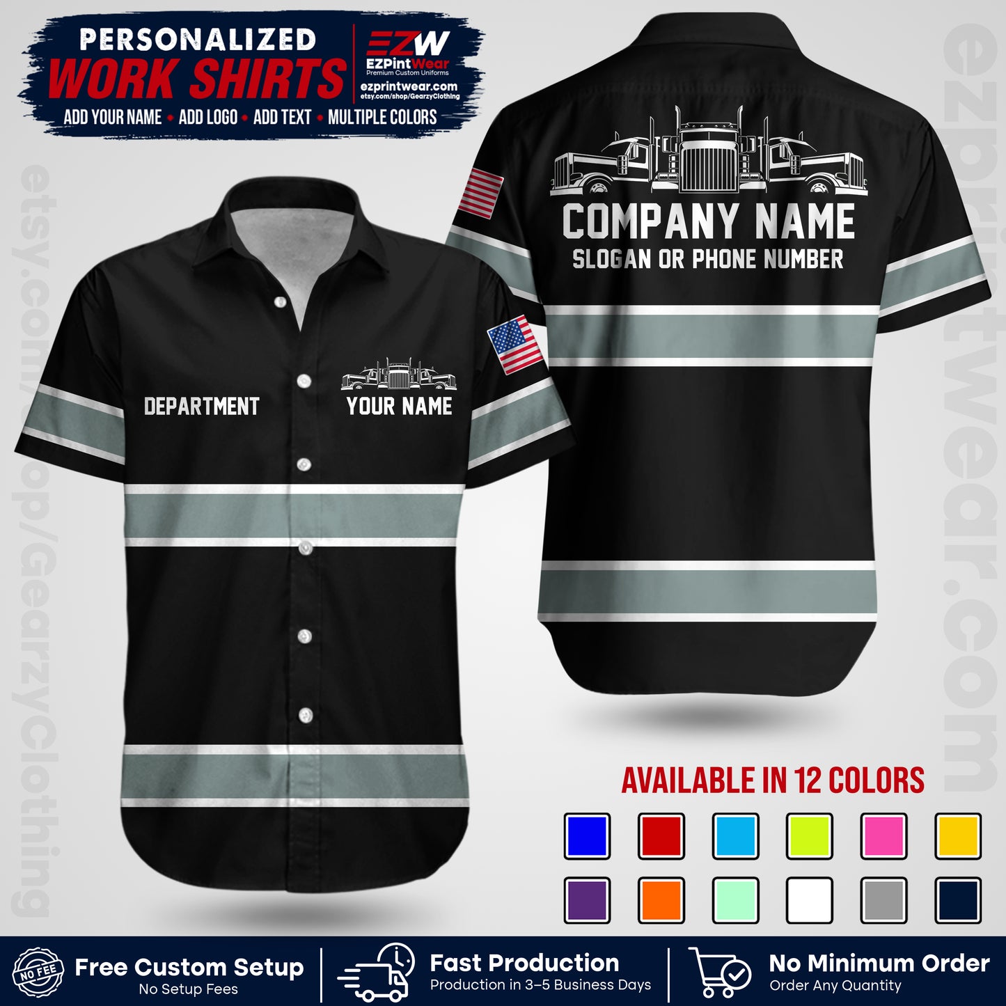 Personalized Truck Driver Workwear Uniform | Custom Safety Stripe Apparel | Non-Reflective Reflective Style Design TW04