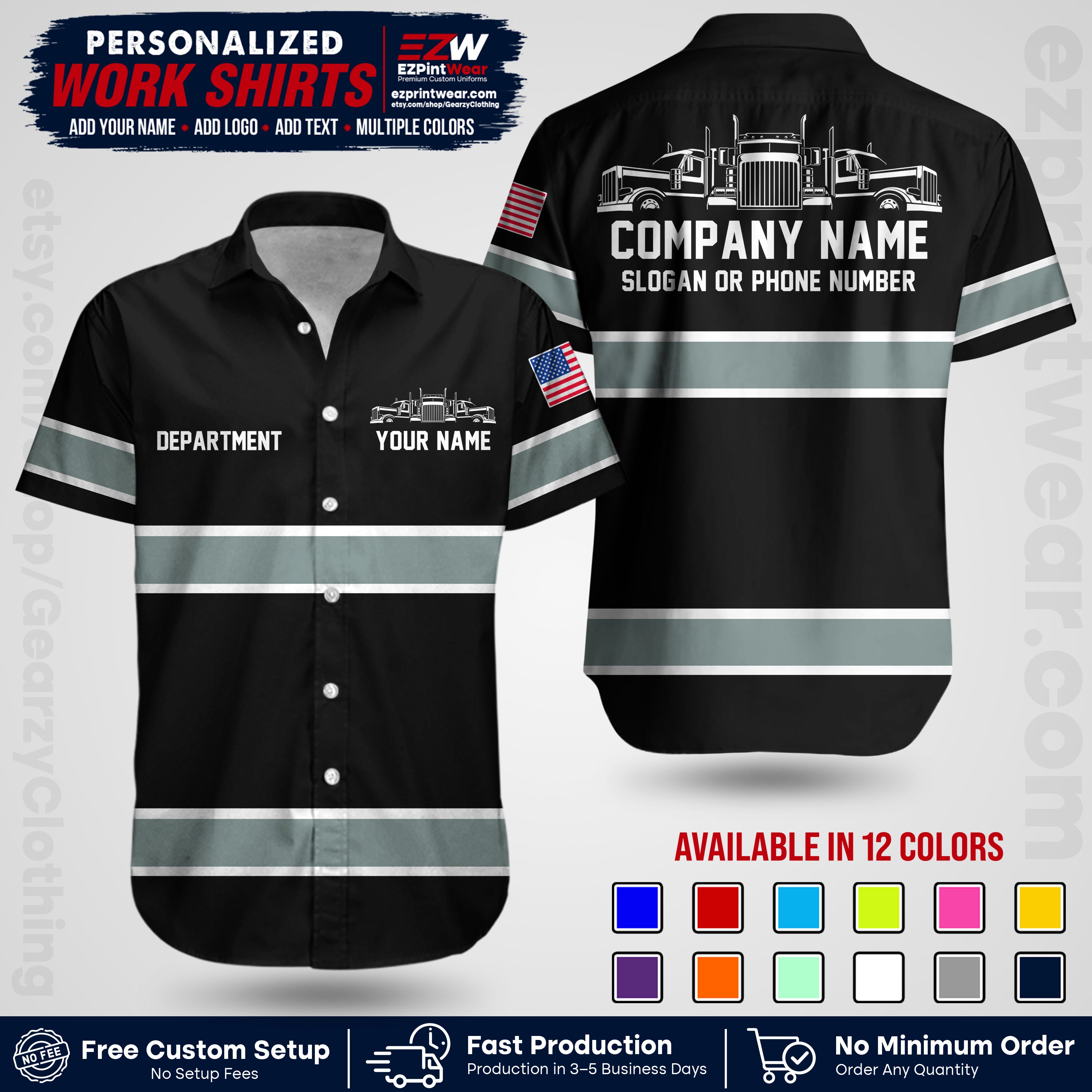 Personalized Truck Driver Workwear Uniform | Custom Safety Stripe Apparel | Non-Reflective Reflective Style Design TW04