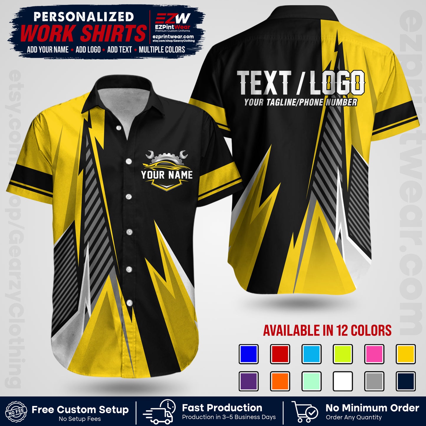 Custom Mechanic Work Shirt with Name, Logo & Text | Auto Shop Uniform | Workwear MCN 01