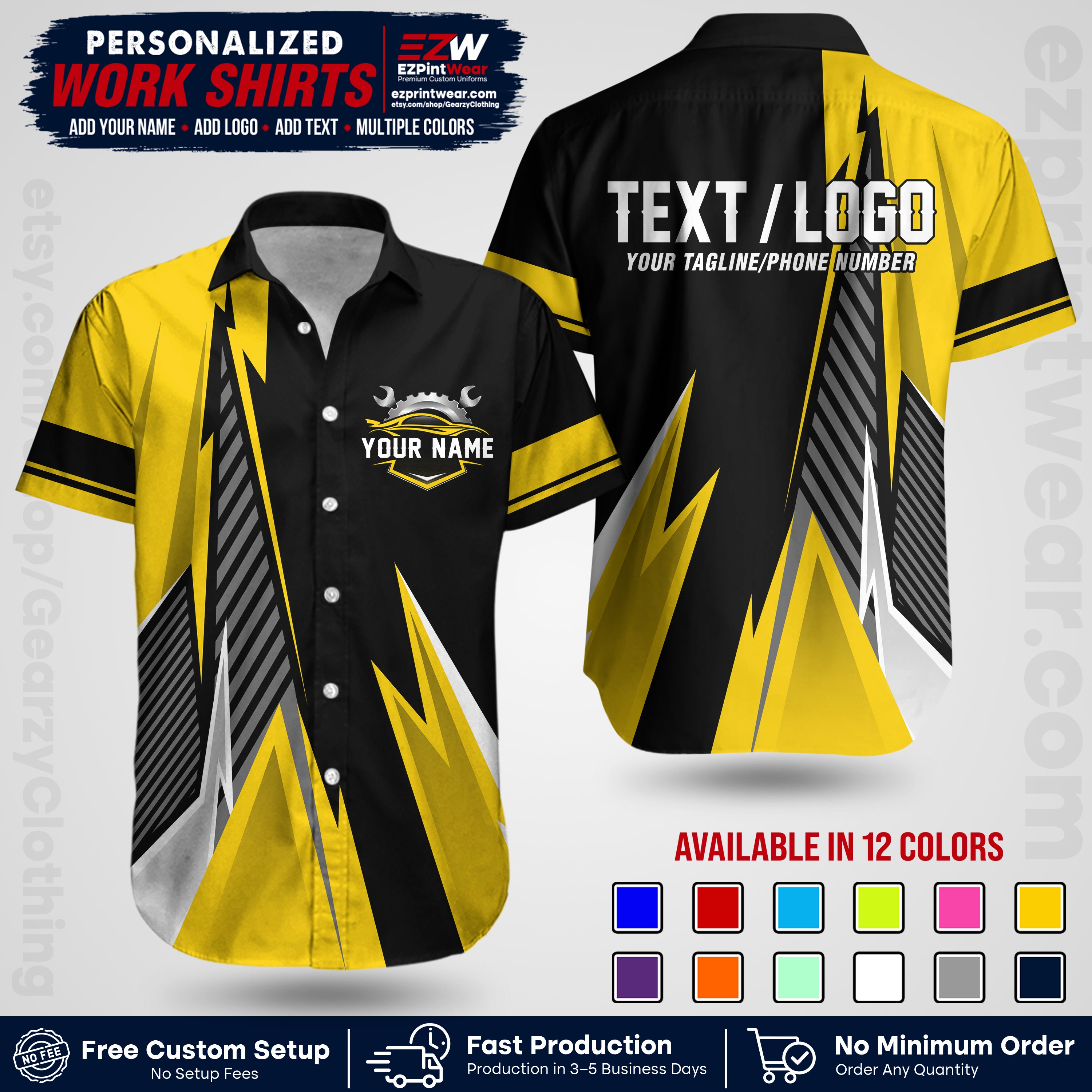 Custom Mechanic Work Shirt with Name, Logo & Text | Auto Shop Uniform | Workwear MCN 01