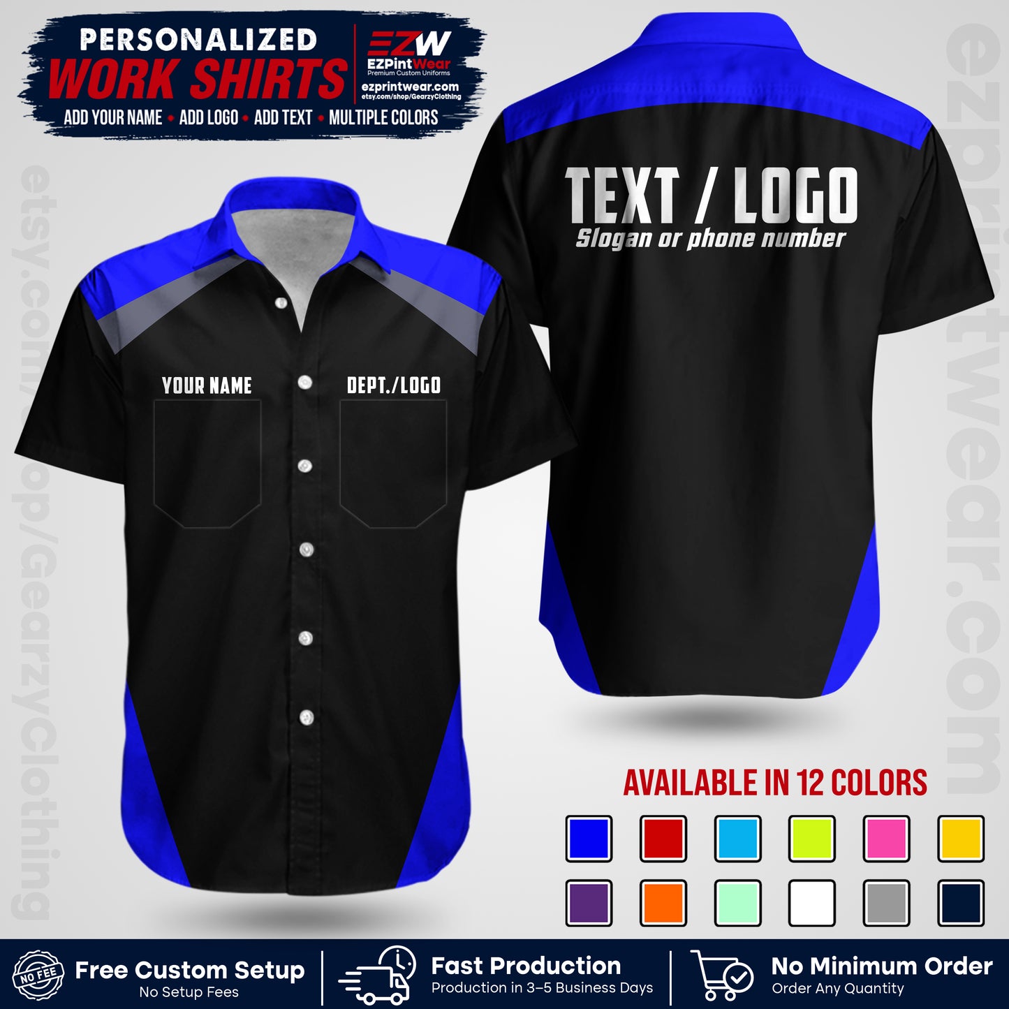 Custom All Over Print Work Uniform Shirt with Name, Logo & Text | Custom Hawaiian Shirt | Company Shirt | Employee Uniform UNF02