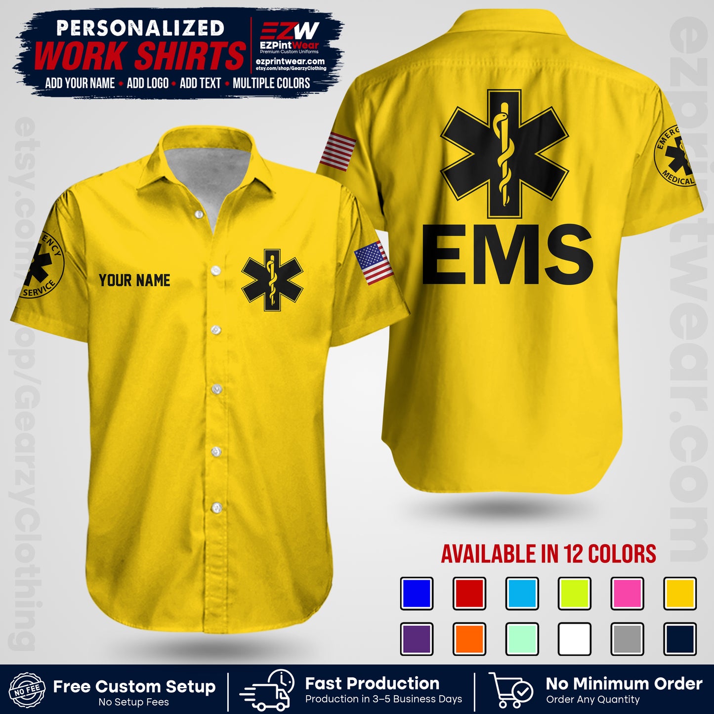 Custom EMS Shirt with Name, Logo & Text | EMS Team Uniform | First Responder Workwear EMSU02