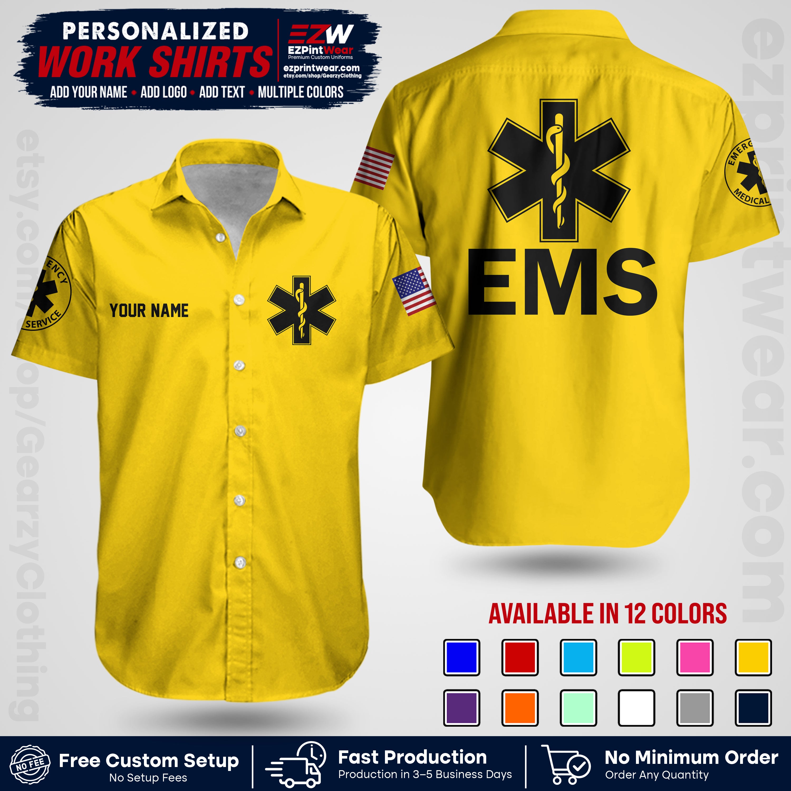 Custom EMS Shirt with Name, Logo & Text | EMS Team Uniform | First Responder Workwear EMSU02