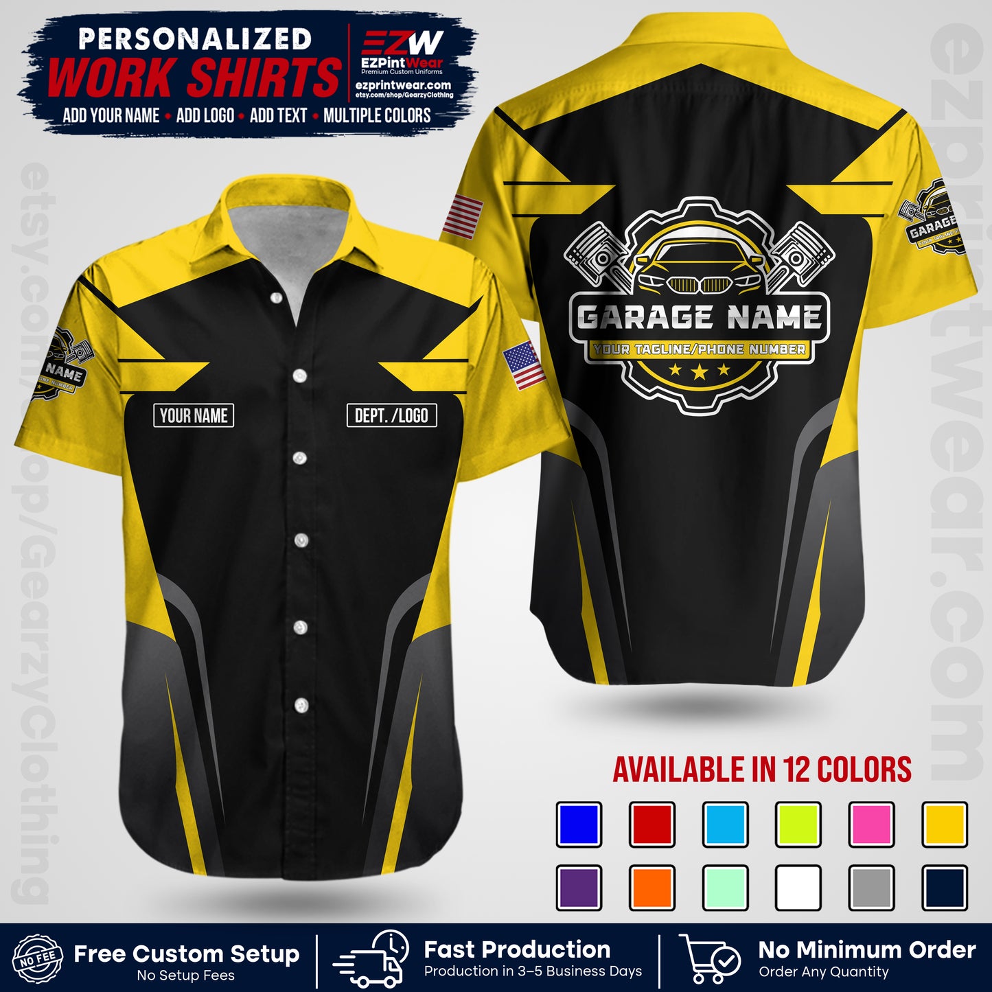 Custom Mechanic Work Shirt with Name, Logo & Text | Auto Shop Uniform | Workwear MCN 04