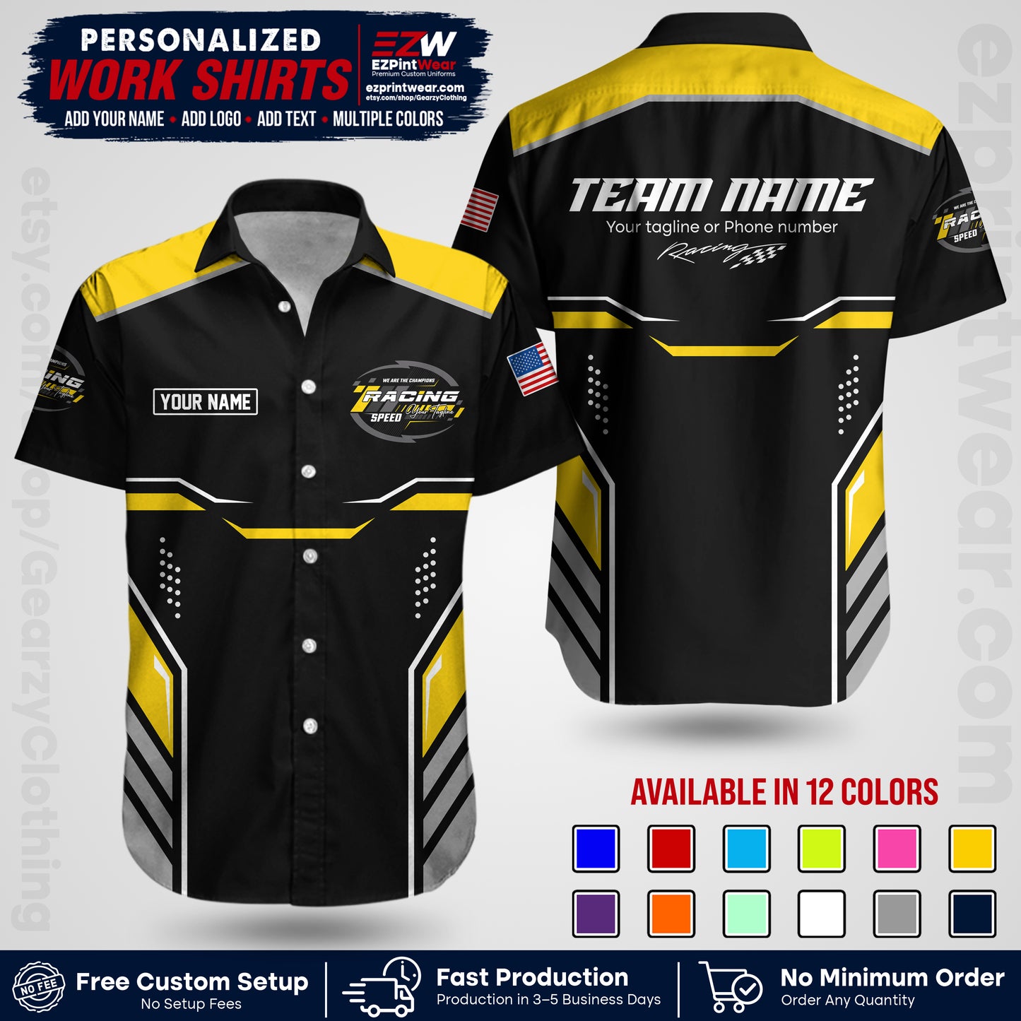 Custom Racing Shirt with Name, Logo & Text | Race Team Uniform | Crew Apparel RC10