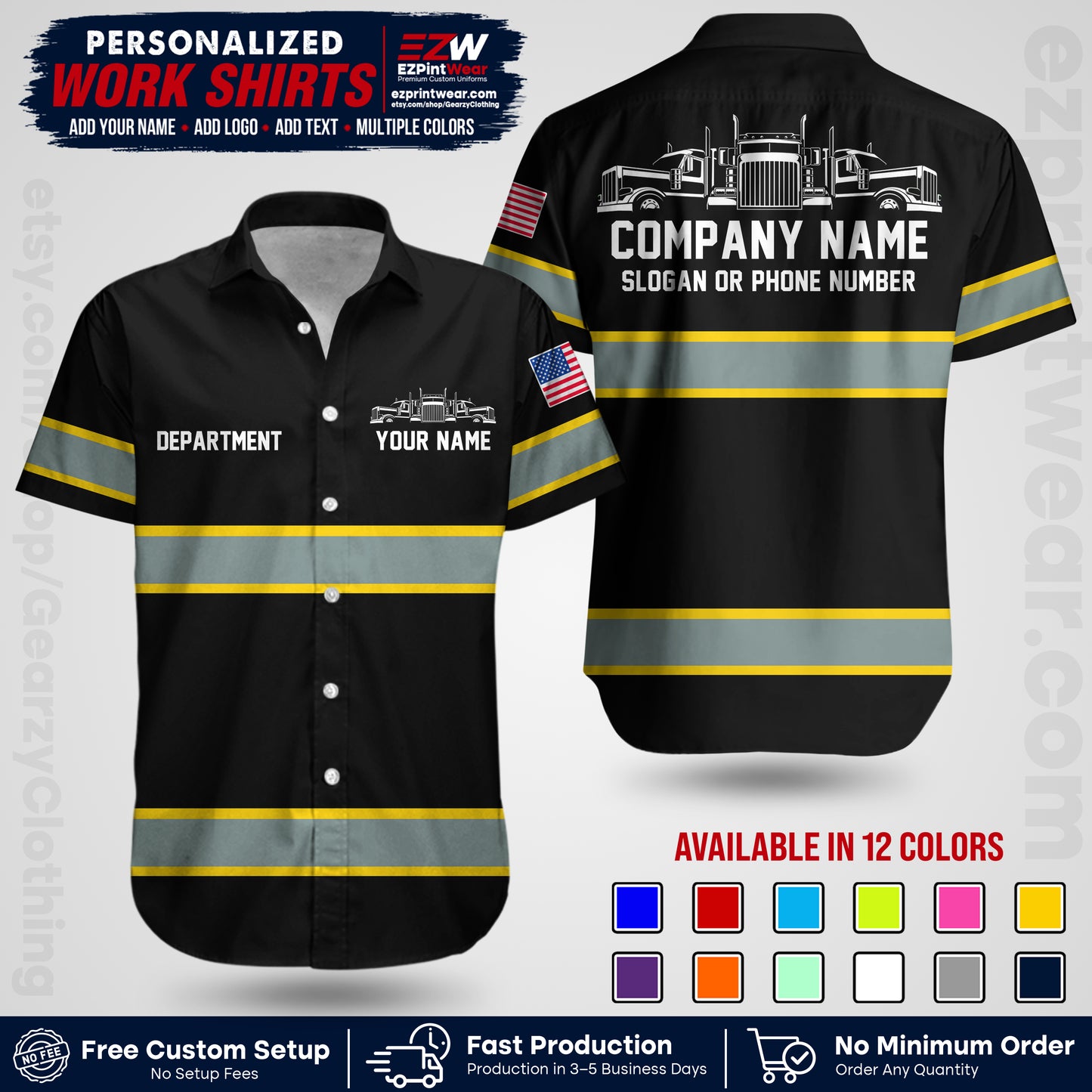 Personalized Truck Driver Workwear Uniform | Custom Safety Stripe Apparel | Non-Reflective Reflective Style Design TW04