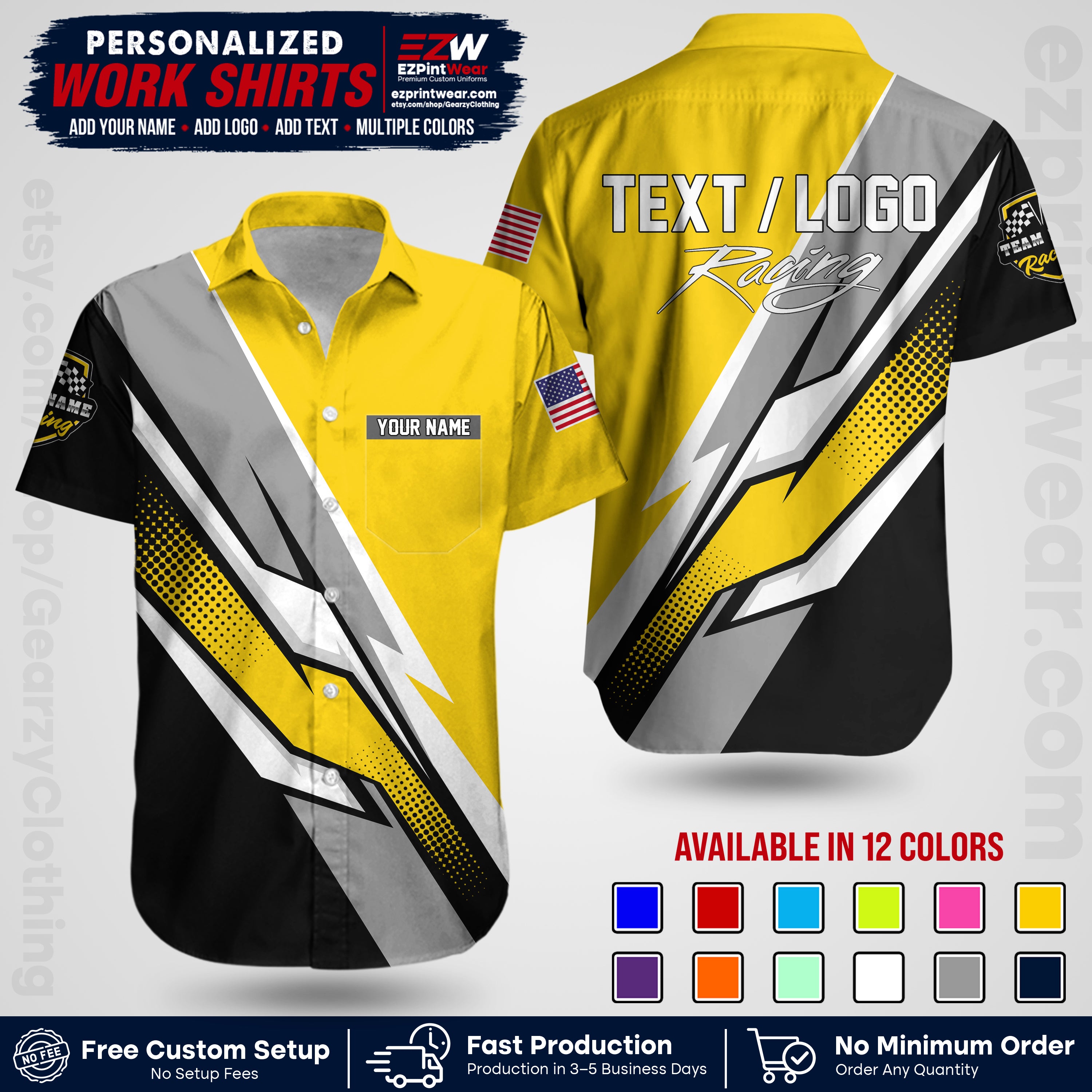 Custom Racing Shirt with Name, Logo & Text | Race Team Uniform | Crew Apparel RC01