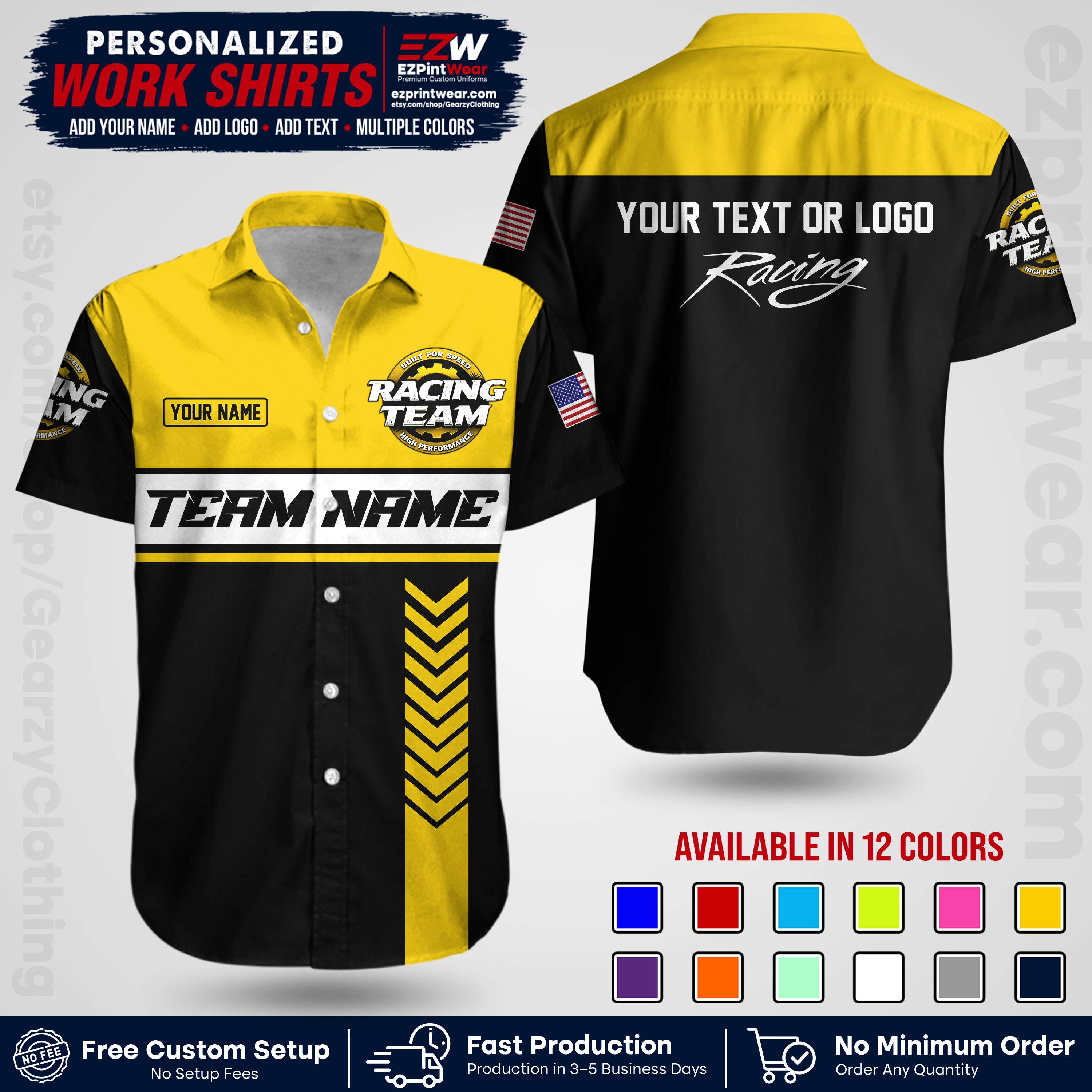 Custom Racing Shirt with Name, Logo & Text | Race Team Uniform | Crew Apparel RC02