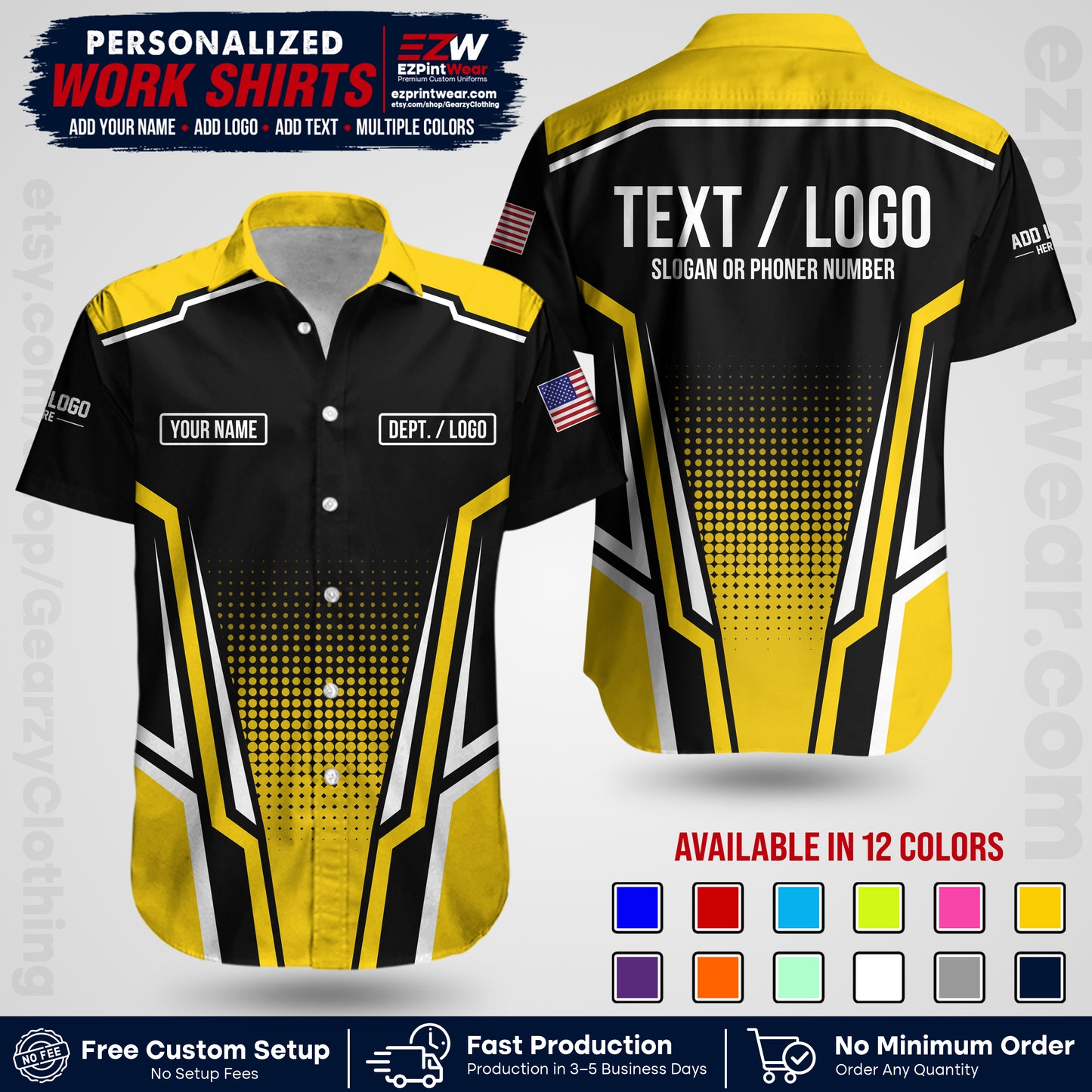 Custom All Over Print Work Uniform Shirt with Name, Logo & Text | Custom Hawaiian Shirt | Company Shirt | Employee Uniform UNF17