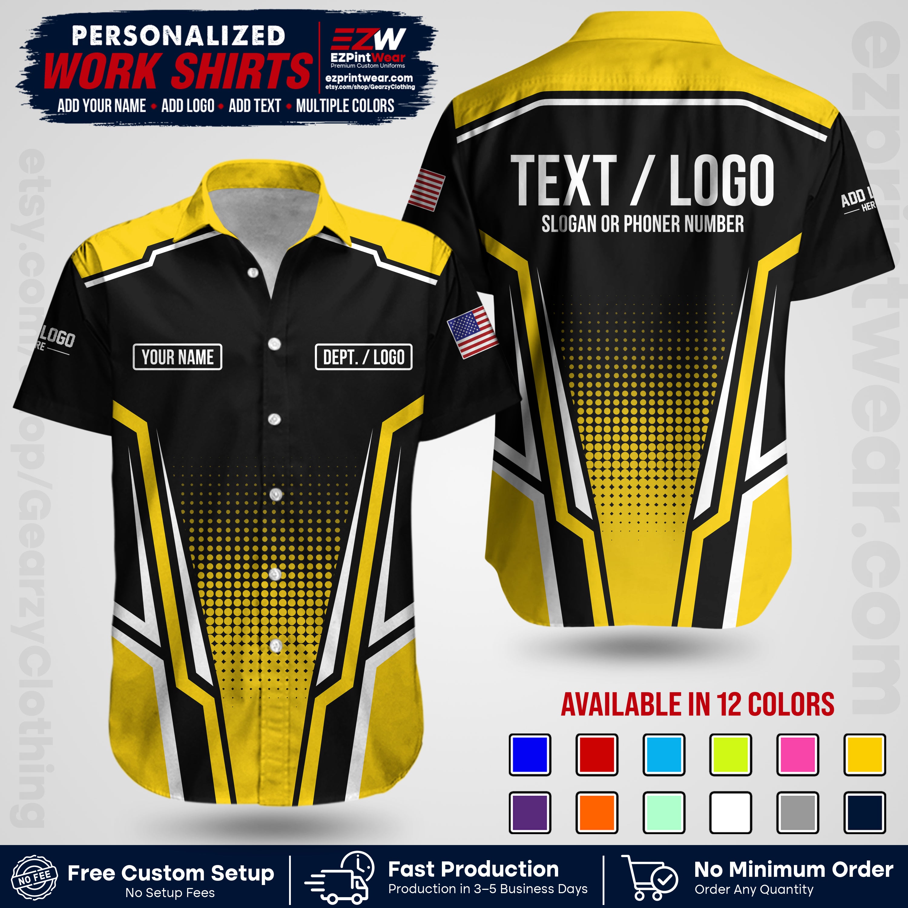 Custom All Over Print Work Uniform Shirt with Name, Logo & Text | Custom Hawaiian Shirt | Company Shirt | Employee Uniform UNF17