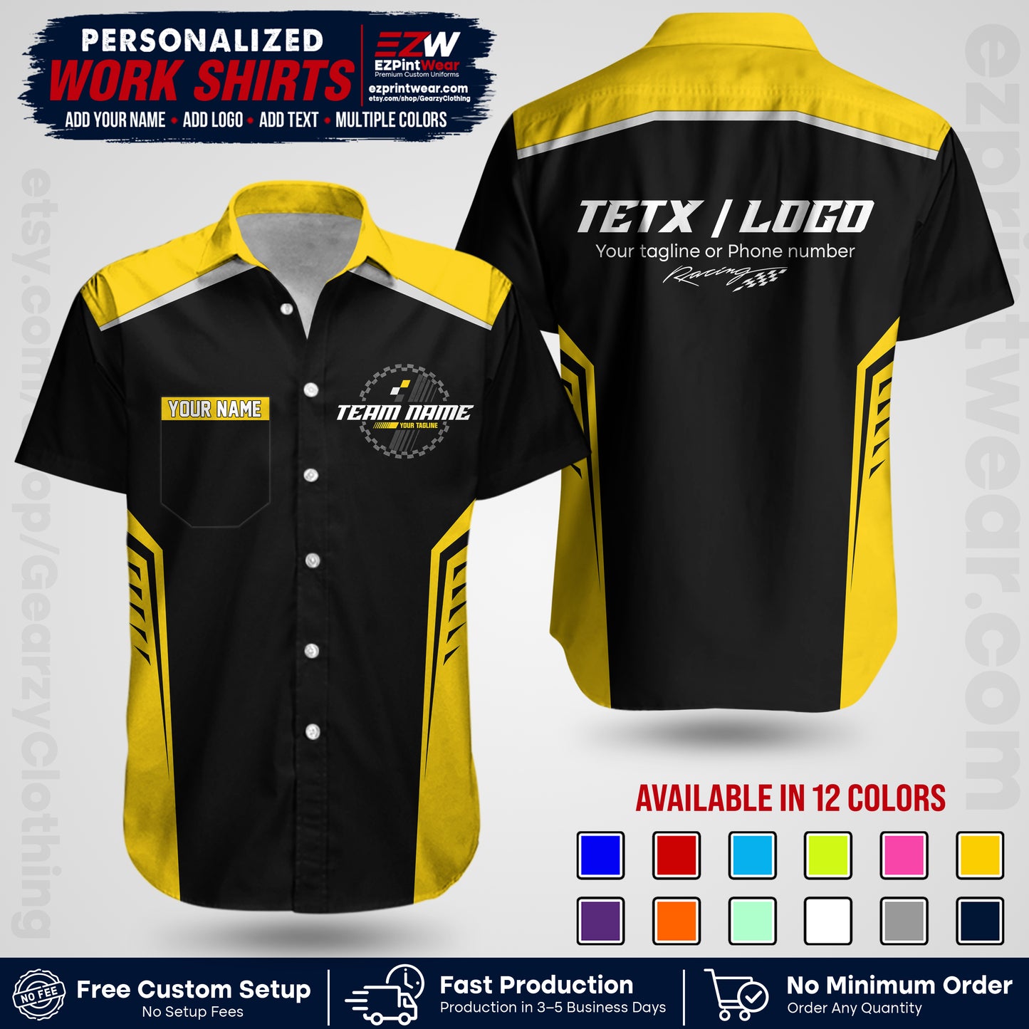 Custom Racing Shirt with Name, Logo & Text | Race Team Uniform | Crew Apparel RC07