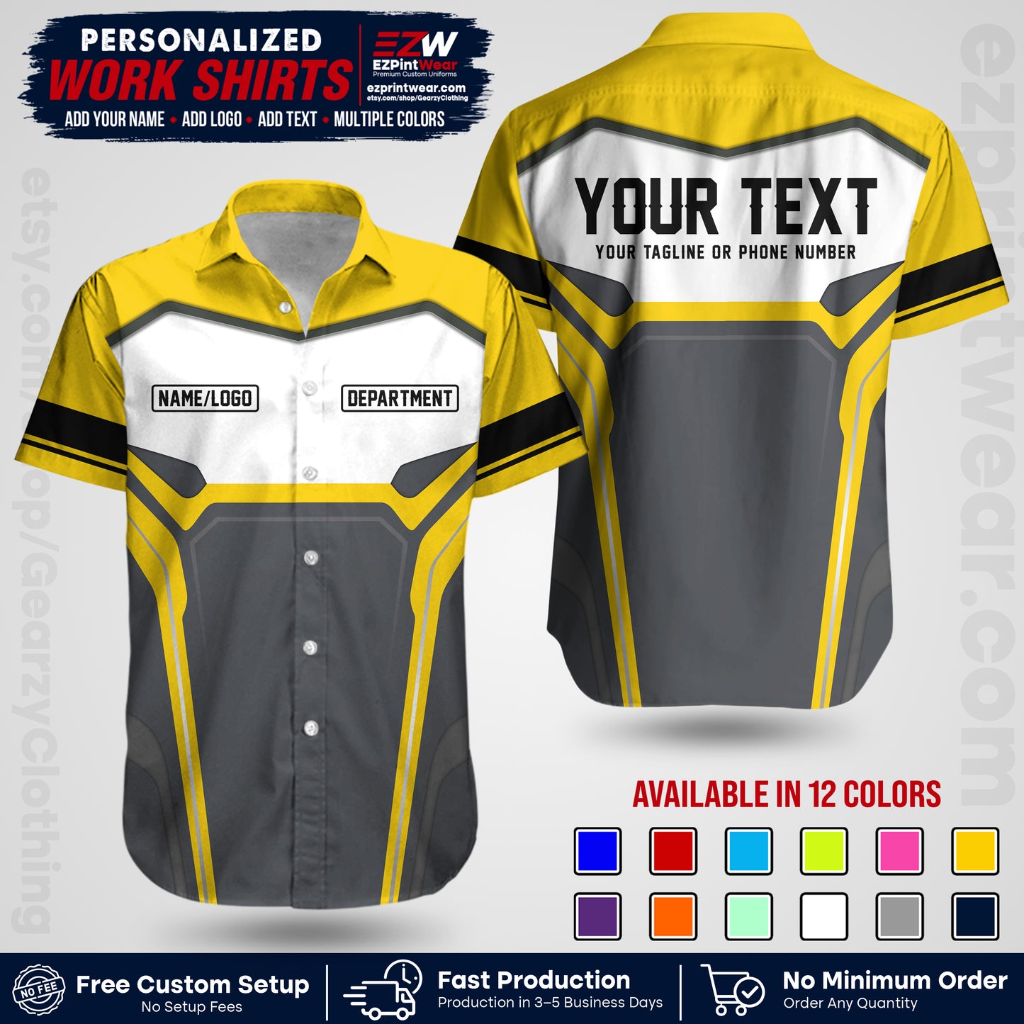 Custom All Over Print Work Uniform Shirt with Name, Logo & Text | Custom Hawaiian Shirt | Company Shirt | Employee Uniform UNF05