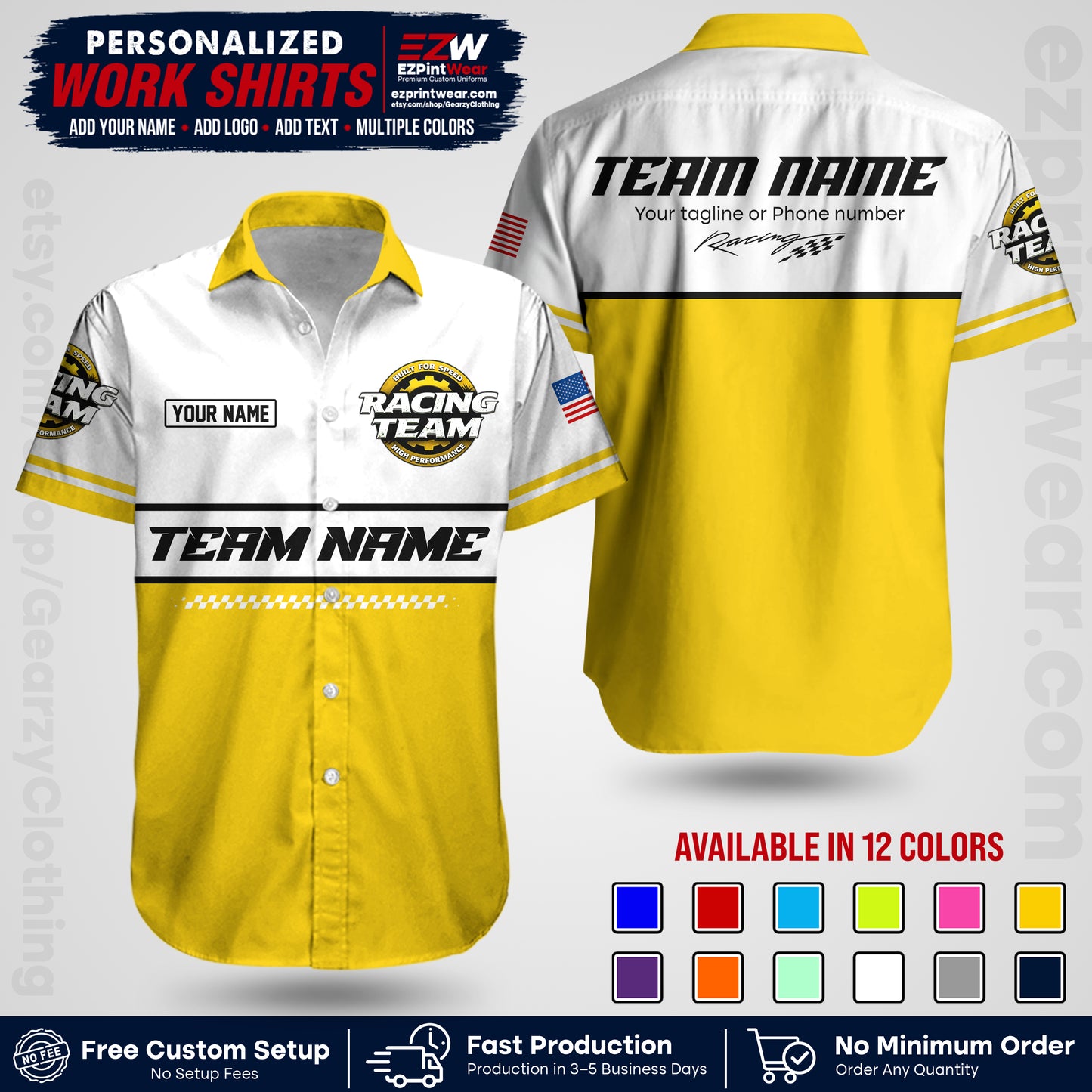 Custom Racing Shirt with Name, Logo & Text | Race Team Uniform | Crew Apparel RC12