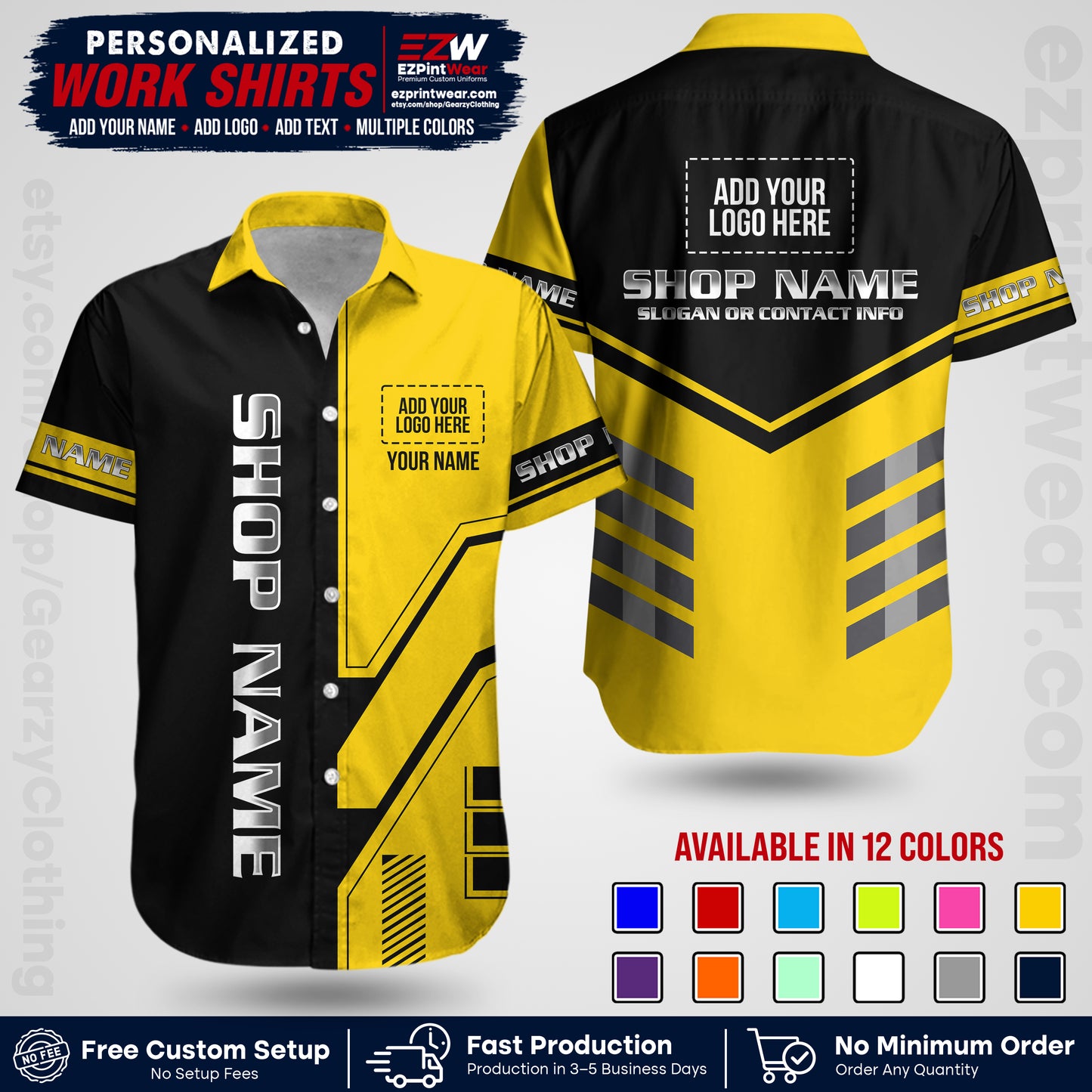 Custom All Over Print Work Uniform Shirt with Name, Logo & Text | Custom Hawaiian Shirt | Company Shirt | Employee Uniform UNF11