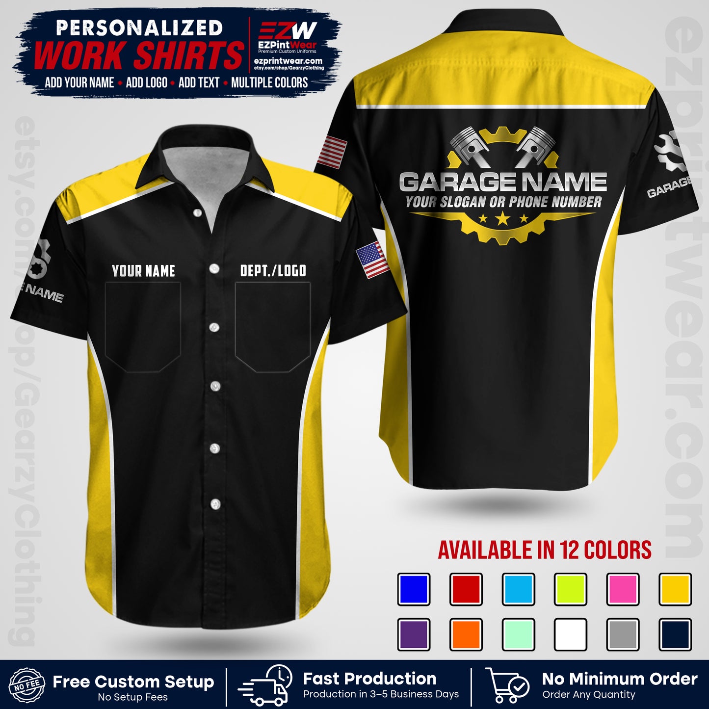Custom Mechanic Work Shirt with Name, Logo & Text | Auto Shop Uniform | Workwear MCN 07