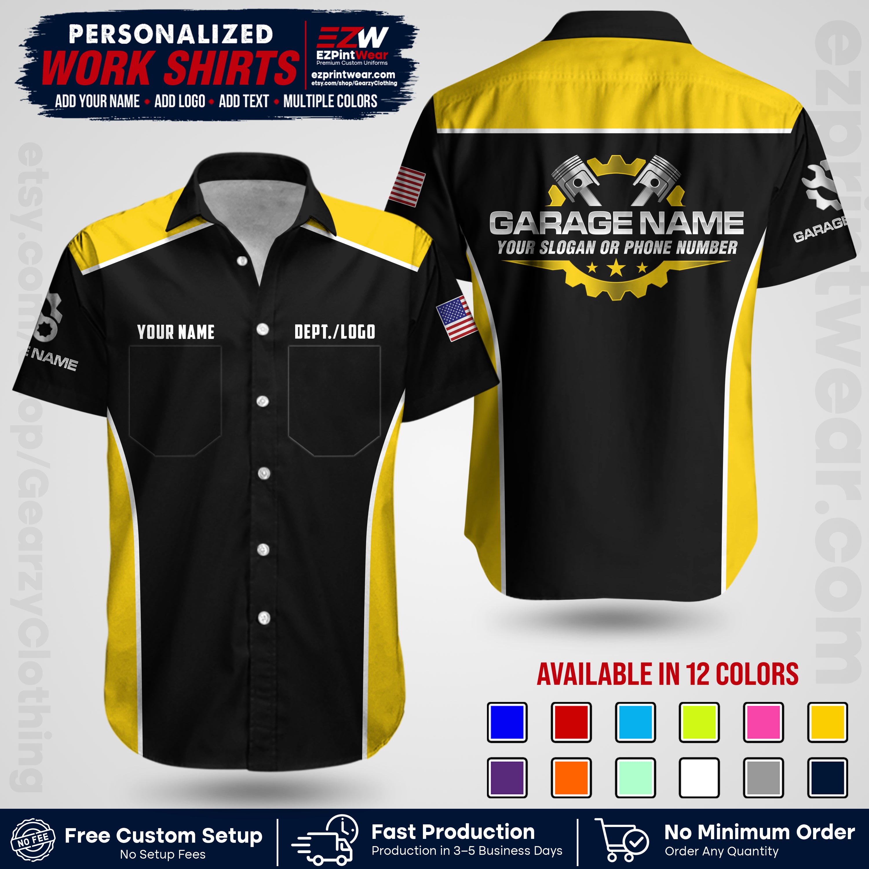 Custom Mechanic Work Shirt with Name, Logo & Text | Auto Shop Uniform | Workwear MCN 07