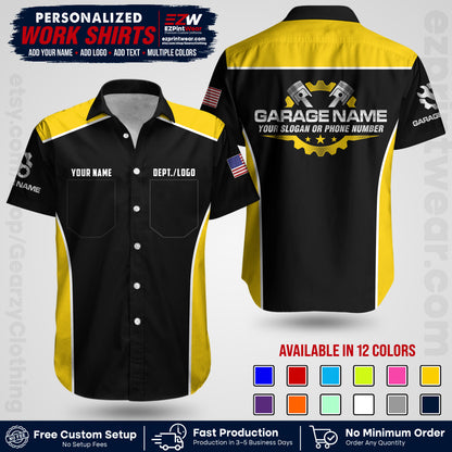 Custom Mechanic Work Shirt with Name, Logo & Text | Auto Shop Uniform | Workwear MCN 07