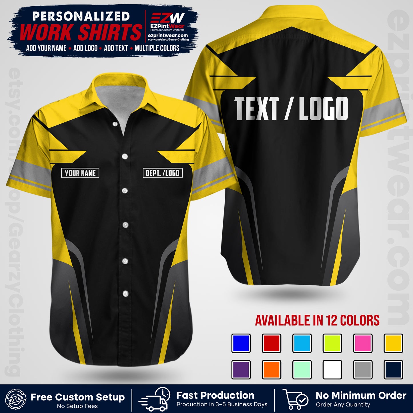Custom All Over Print Work Uniform Shirt with Name, Logo & Text | Custom Hawaiian Shirt | Company Shirt | Employee Uniform UNF01
