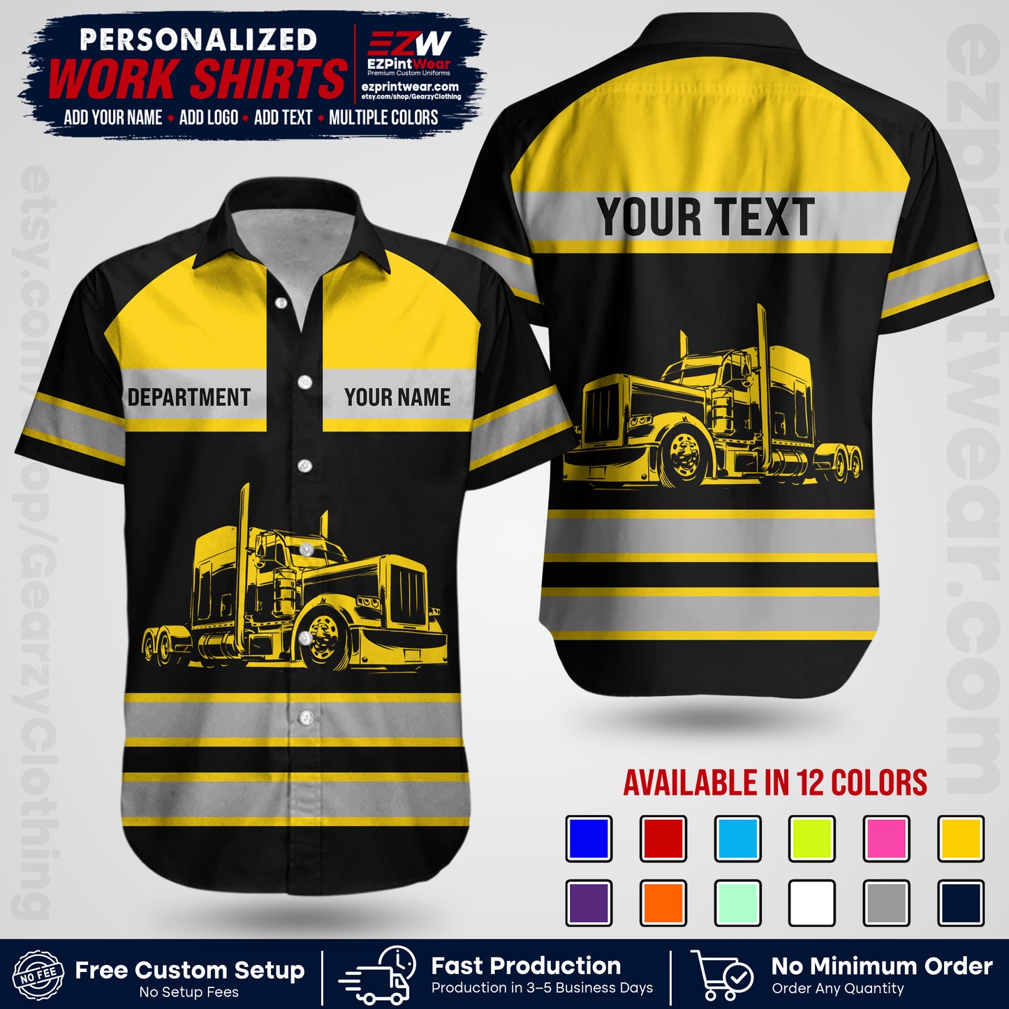 Personalized Truck Driver Workwear Uniform | Custom Safety Stripe Apparel | Non-Reflective Reflective Style Design TW02