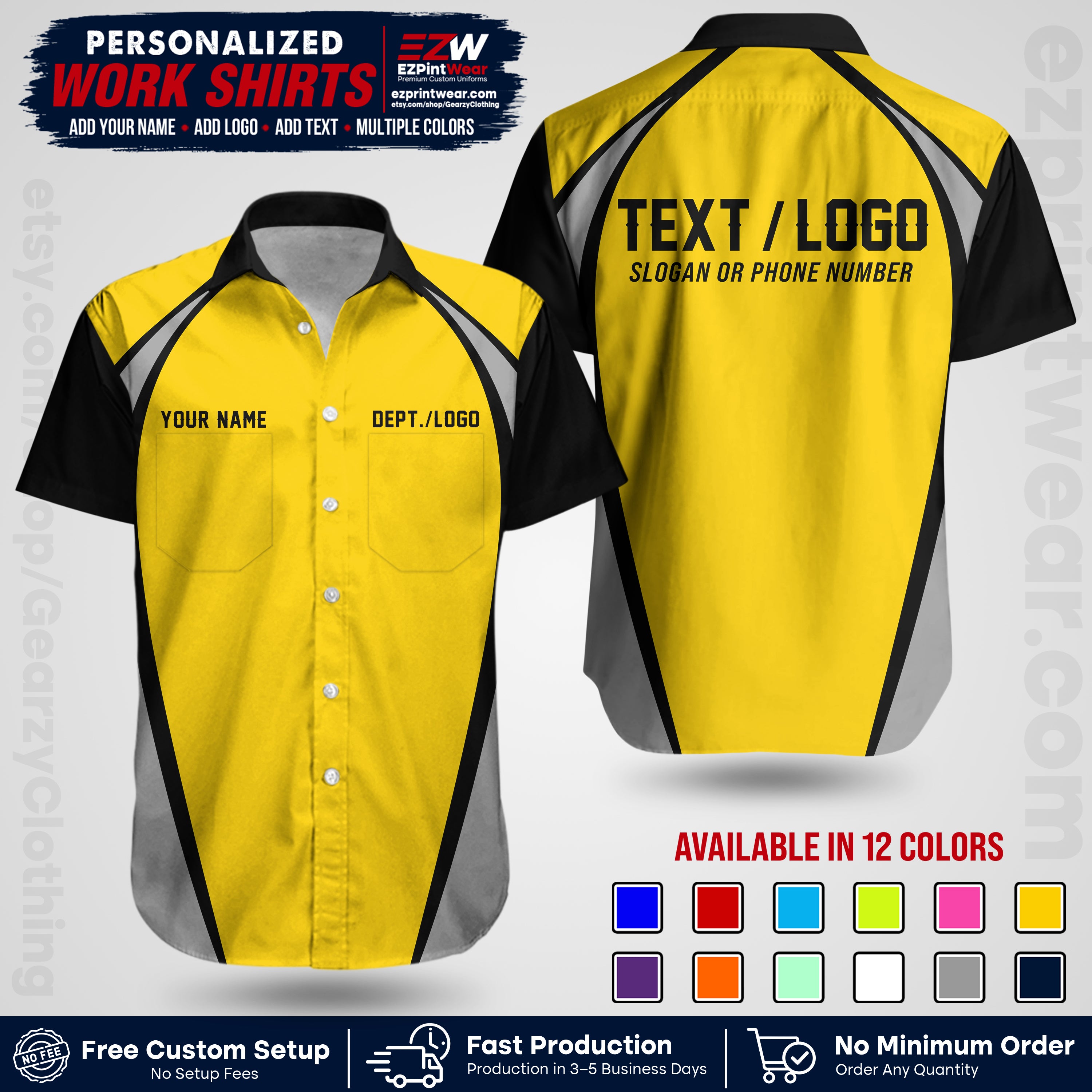 Custom All Over Print Work Uniform Shirt with Name, Logo & Text | Custom Hawaiian Shirt | Company Shirt | Employee Uniform UNF20