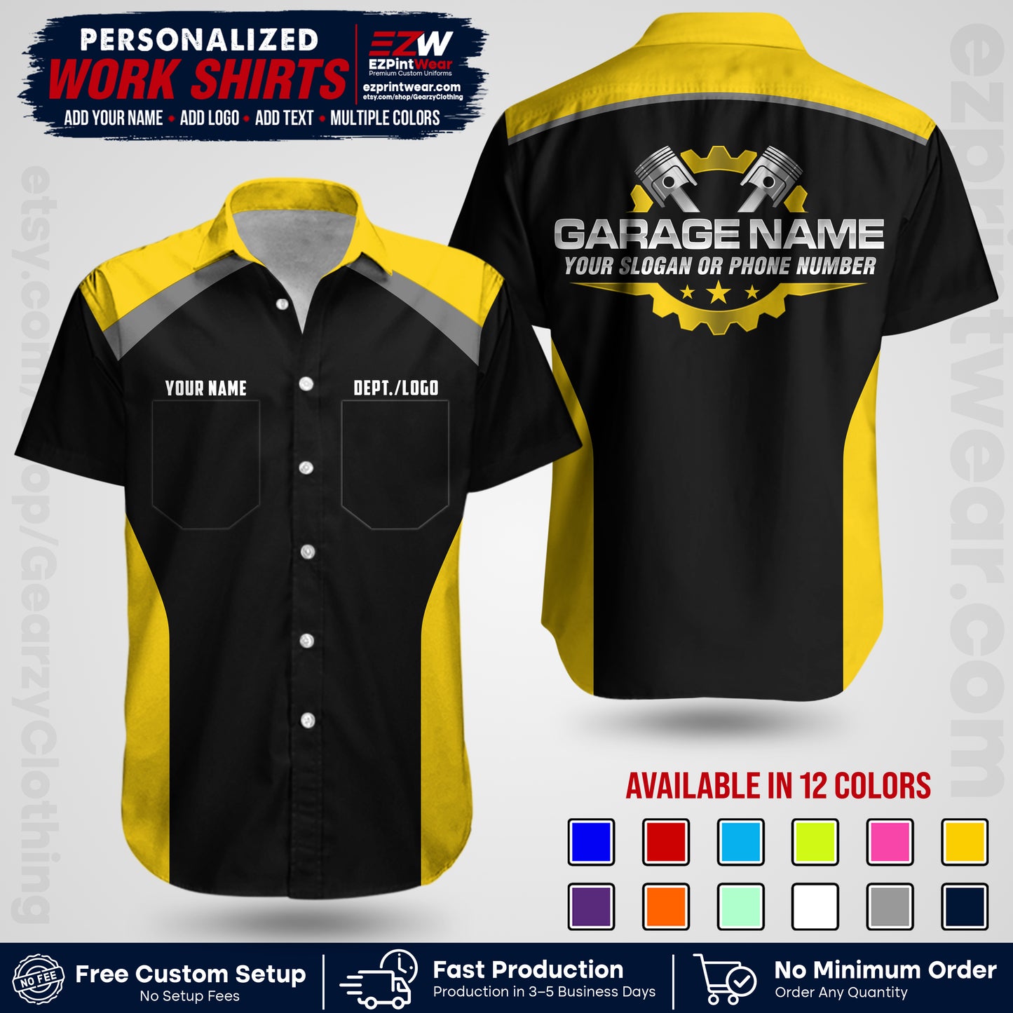 Custom Mechanic Work Shirt with Name, Logo & Text | Auto Shop Uniform | Workwear MCN 06