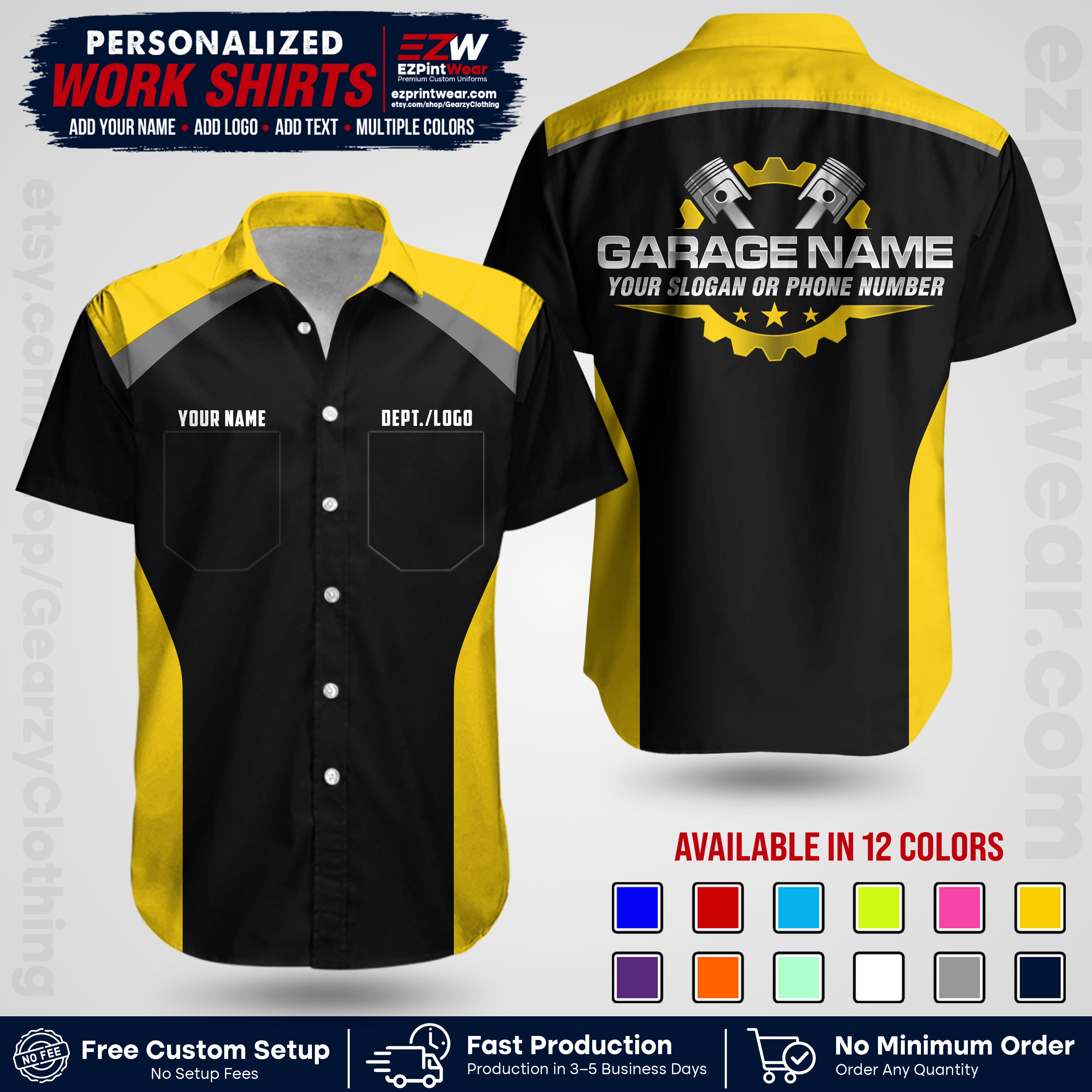 Custom Mechanic Work Shirt with Name, Logo & Text | Auto Shop Uniform | Workwear MCN 06