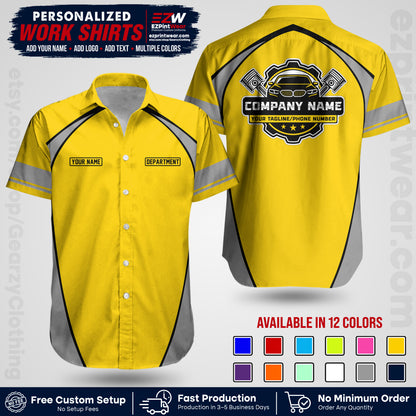 Custom Mechanic Work Shirt with Name, Logo & Text | Auto Shop Uniform | Workwear MCN 09