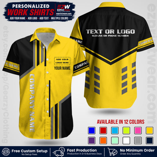 Custom All Over Print Work Uniform Shirt with Name, Logo & Text | Custom Hawaiian Shirt | Company Shirt | Employee Uniform UNF10