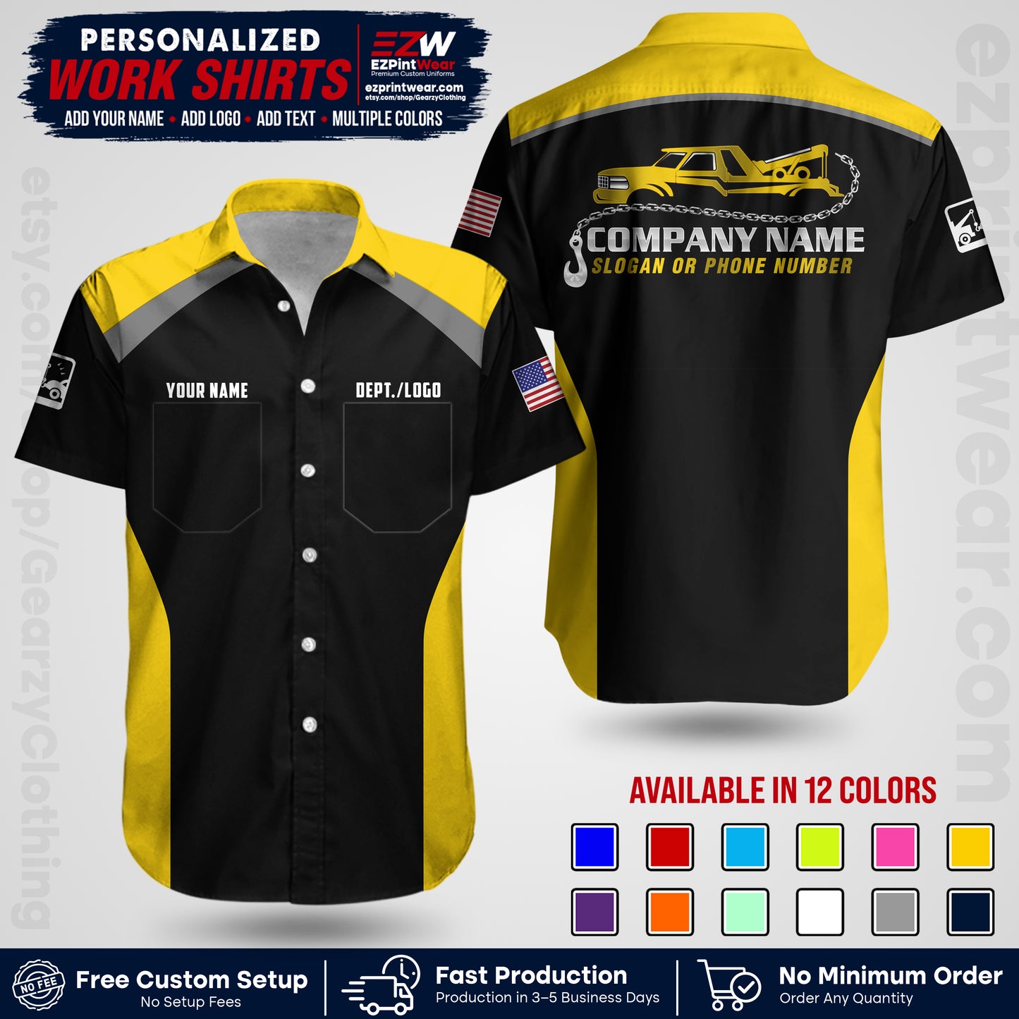 Custom Towing Shirt with Name, Logo & Text | Towing Company Uniform | Workwear TW01