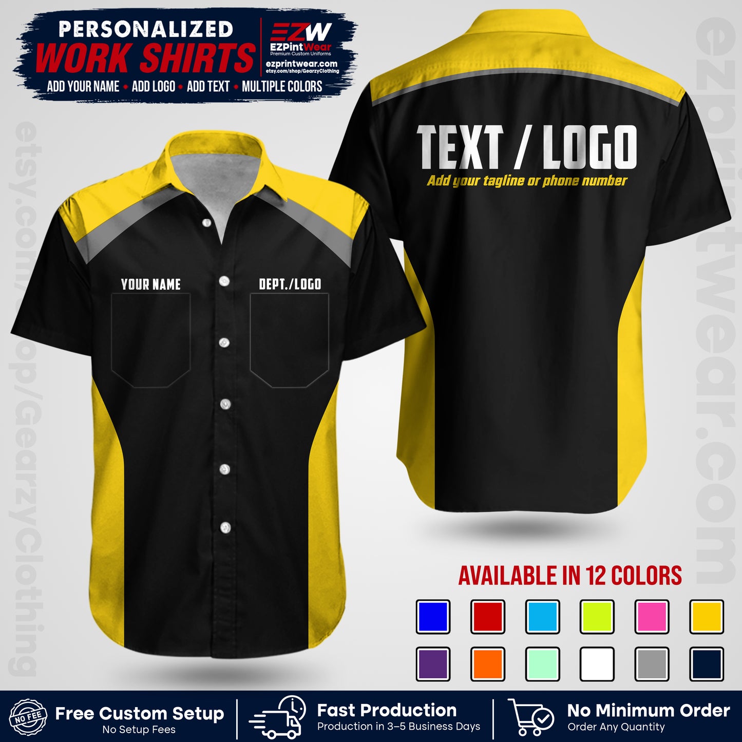 Custom All Over Print Work Uniform Shirt with Name, Logo & Text | Custom Hawaiian Shirt | Company Shirt | Employee Uniform UNF04