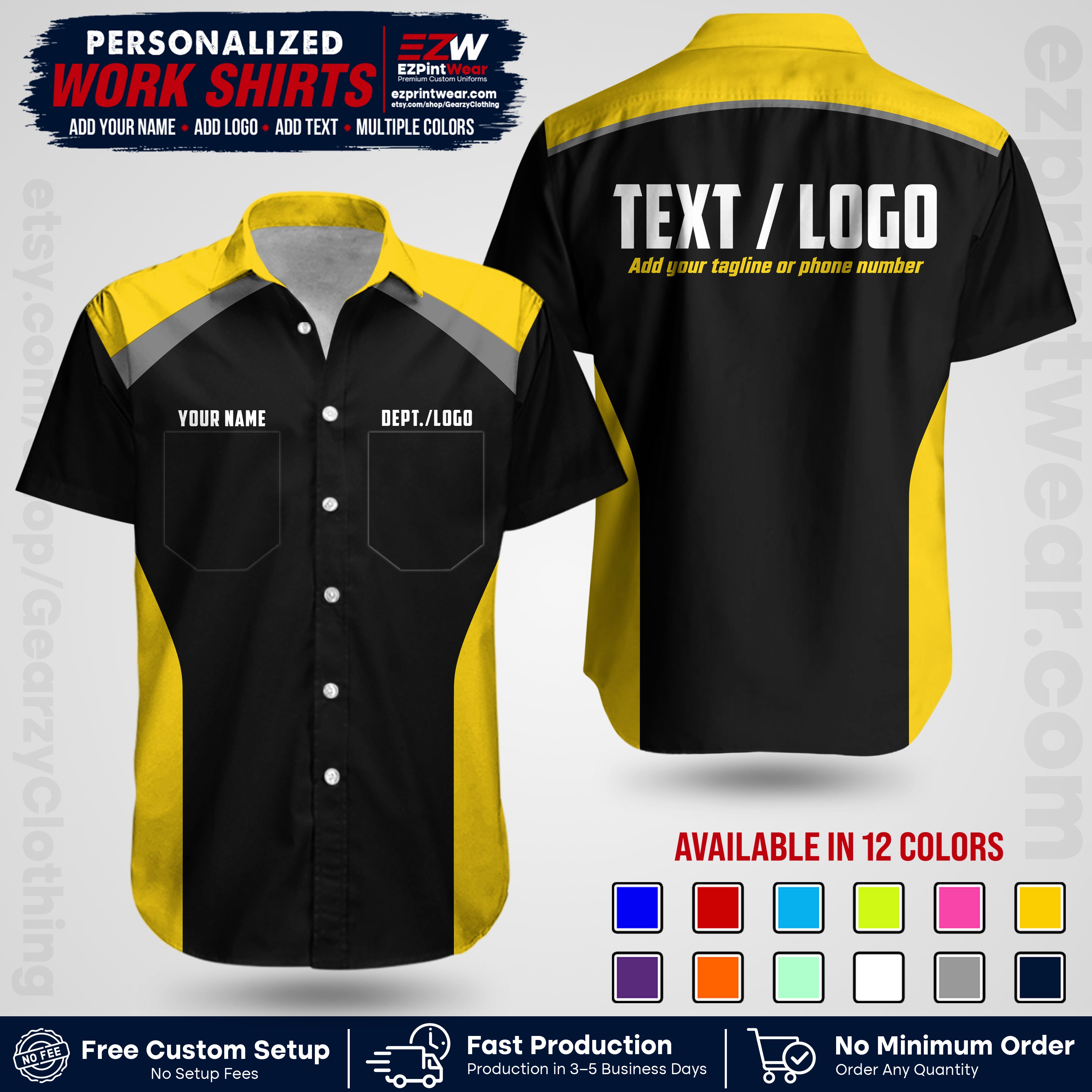 Custom All Over Print Work Uniform Shirt with Name, Logo & Text | Custom Hawaiian Shirt | Company Shirt | Employee Uniform UNF04