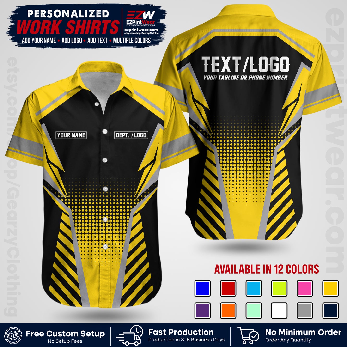 Custom All Over Print Work Uniform Shirt with Name, Logo & Text | Custom Hawaiian Shirt | Company Shirt | Employee Uniform UNF13