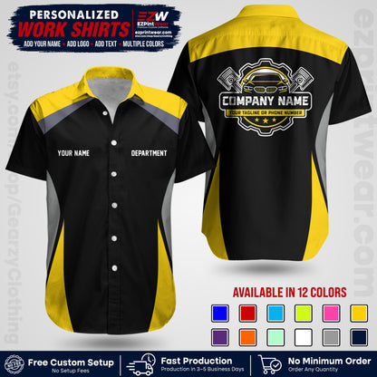 Custom Mechanic Work Shirt with Name, Logo & Text | Auto Shop Uniform | Workwear MCN 08