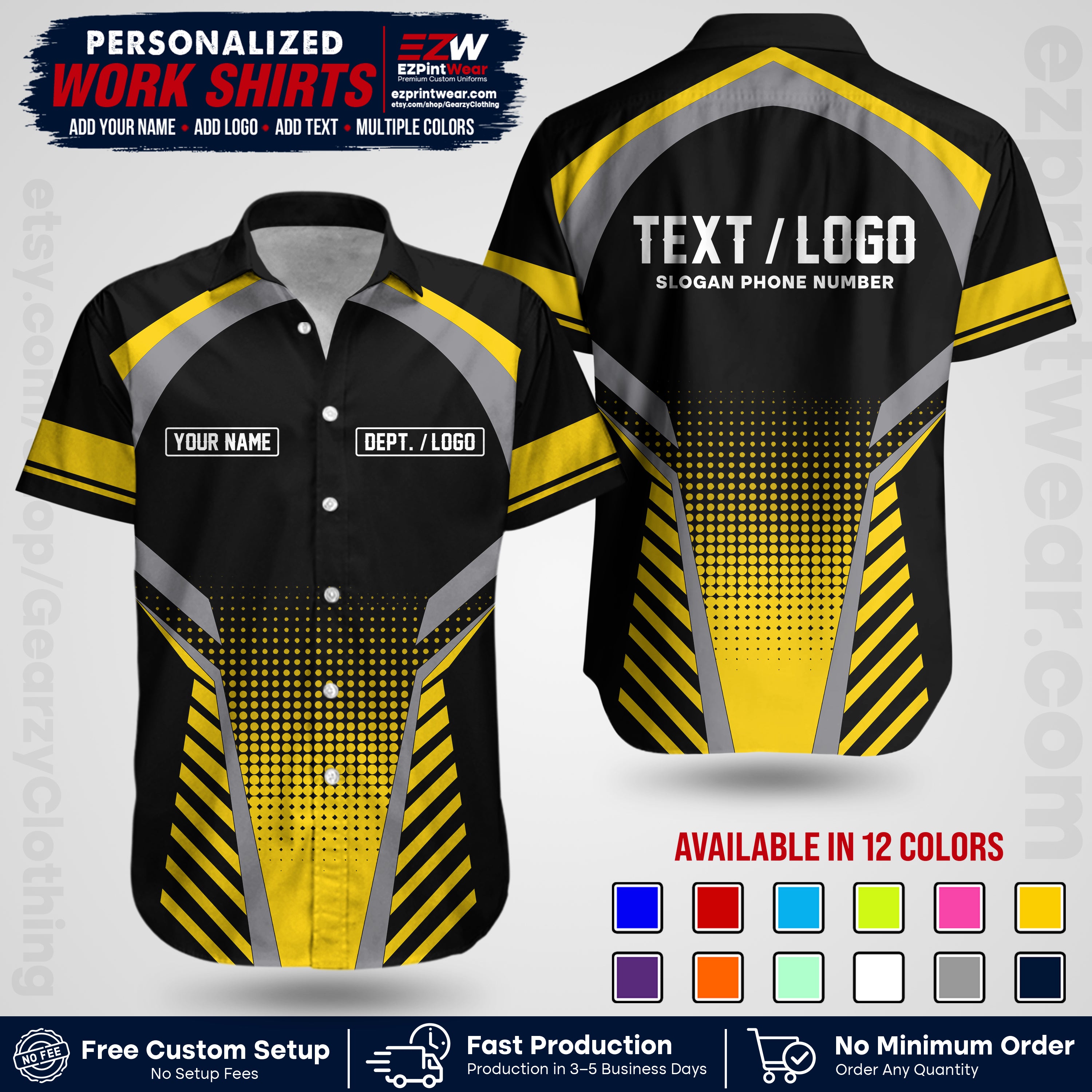 Custom All Over Print Work Uniform Shirt with Name, Logo & Text | Custom Hawaiian Shirt | Company Shirt | Employee Uniform UNF19