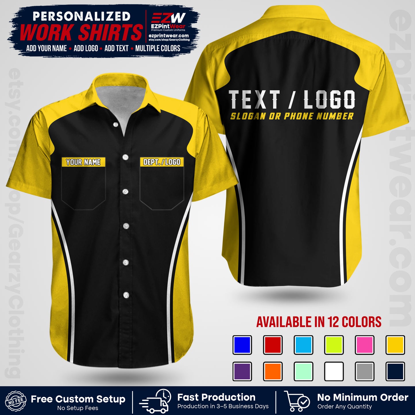 Custom All Over Print Work Uniform Shirt with Name, Logo & Text | Custom Hawaiian Shirt | Company Shirt | Employee Uniform UNF16