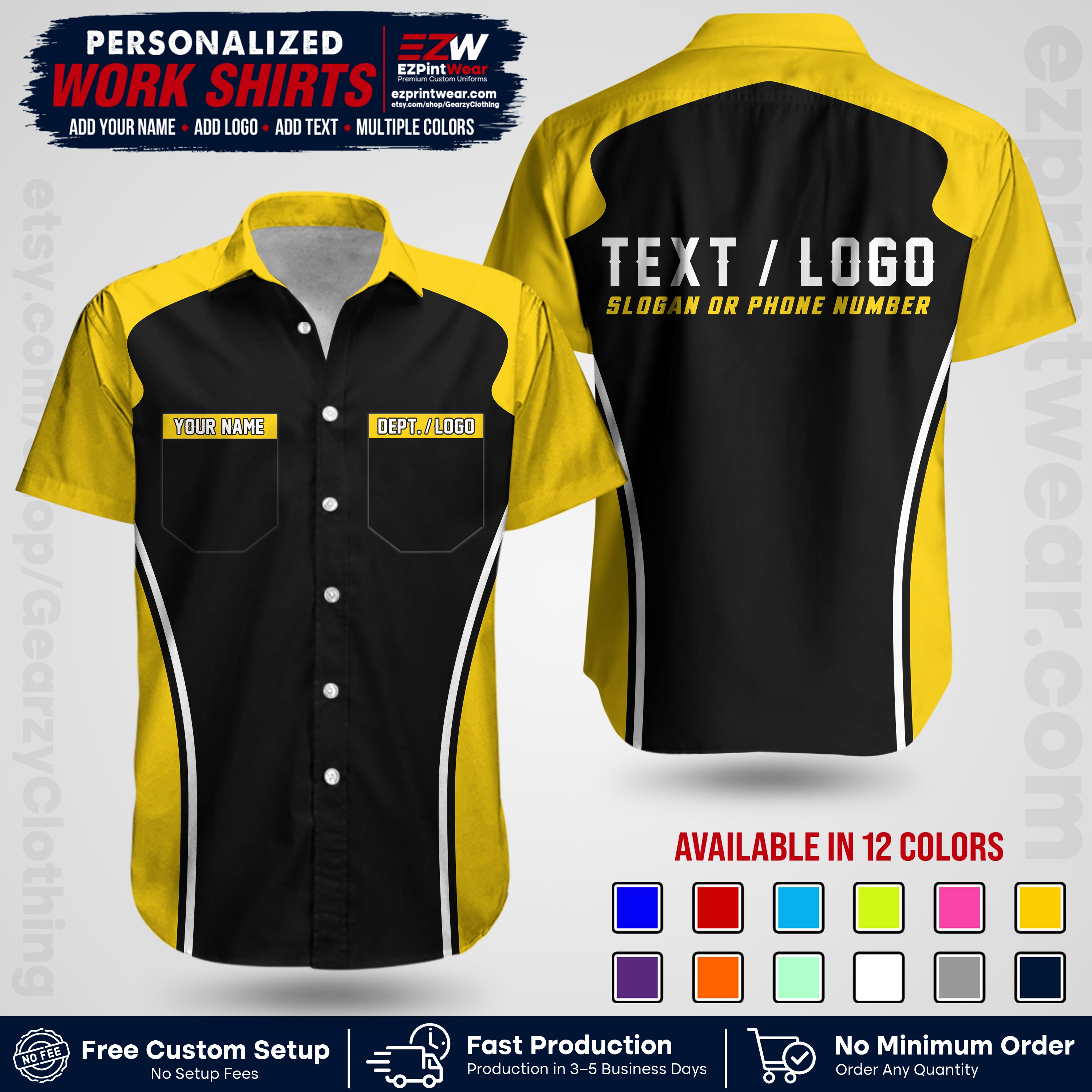 Custom All Over Print Work Uniform Shirt with Name, Logo & Text | Custom Hawaiian Shirt | Company Shirt | Employee Uniform UNF16