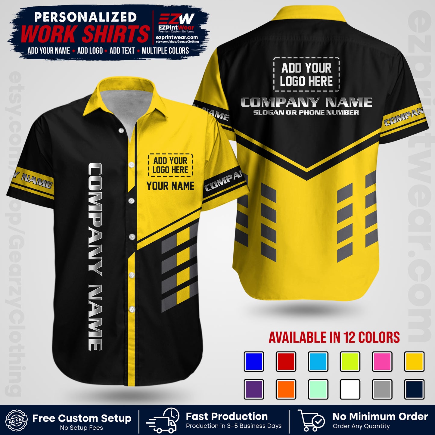 Custom All Over Print Work Uniform Shirt with Name, Logo & Text | Custom Hawaiian Shirt | Company Shirt | Employee Uniform UNF09