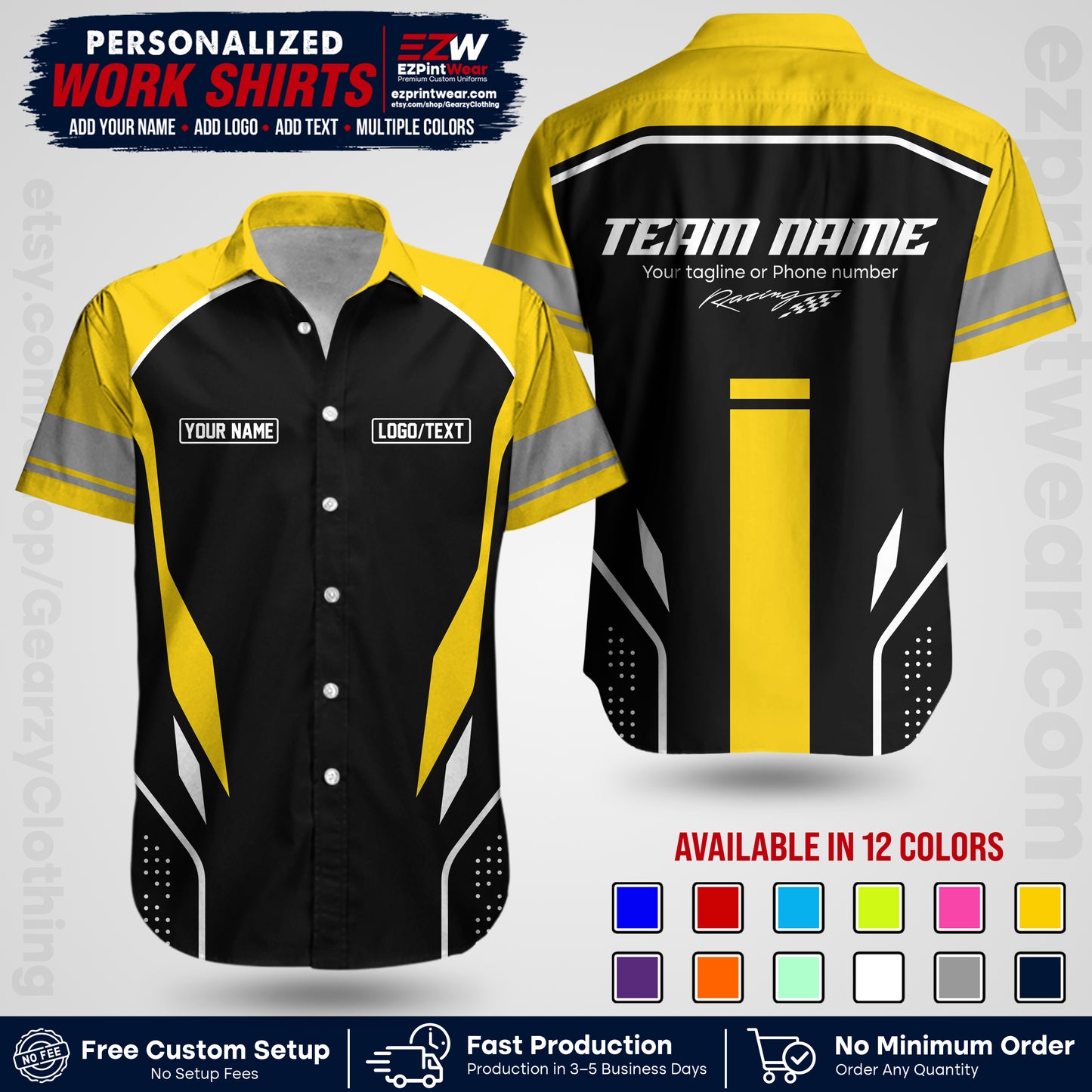 Custom Racing Shirt with Name, Logo & Text | Race Team Uniform | Crew Apparel RC06