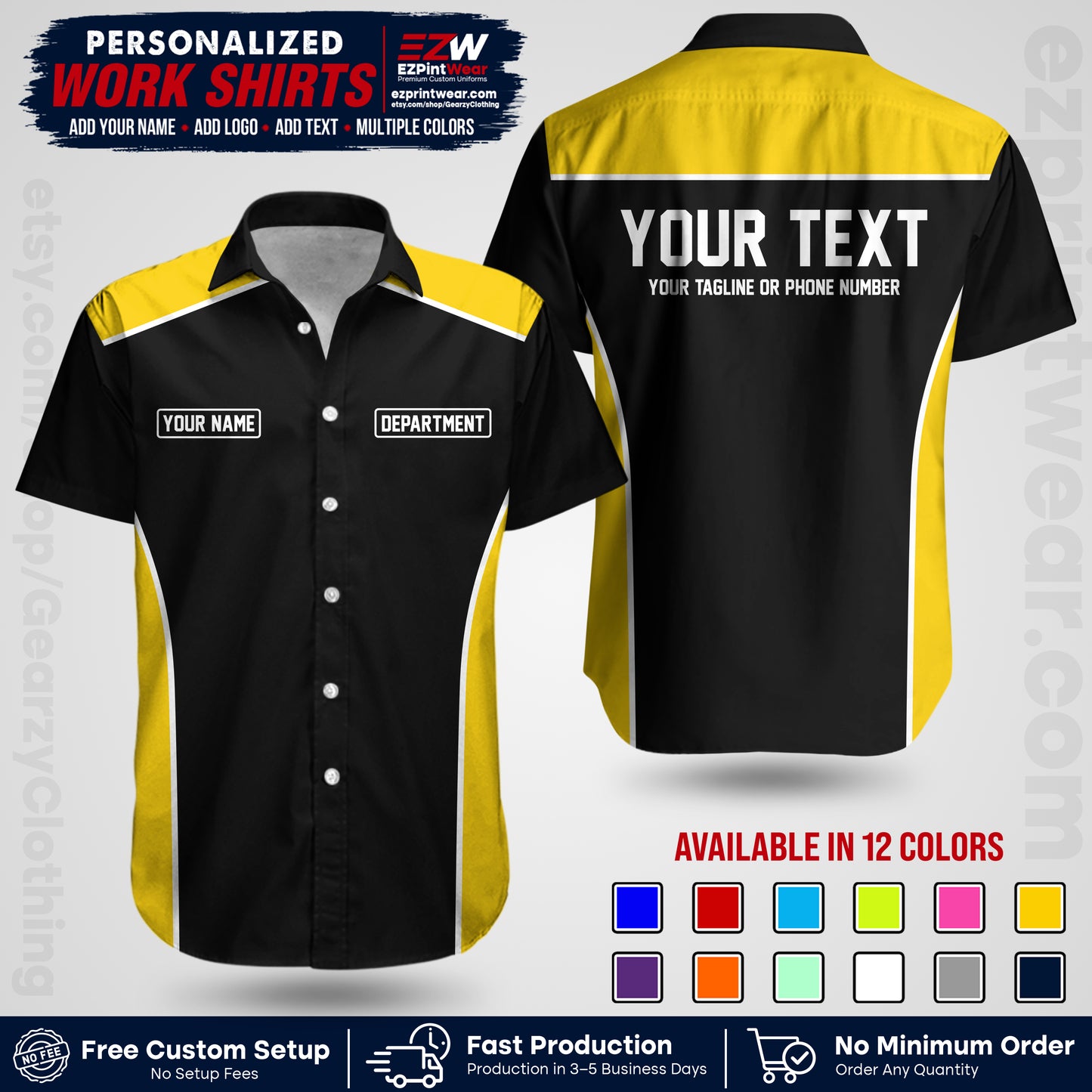 Custom All Over Print Work Uniform Shirt with Name, Logo & Text | Custom Hawaiian Shirt | Company Shirt | Employee Uniform UNF12