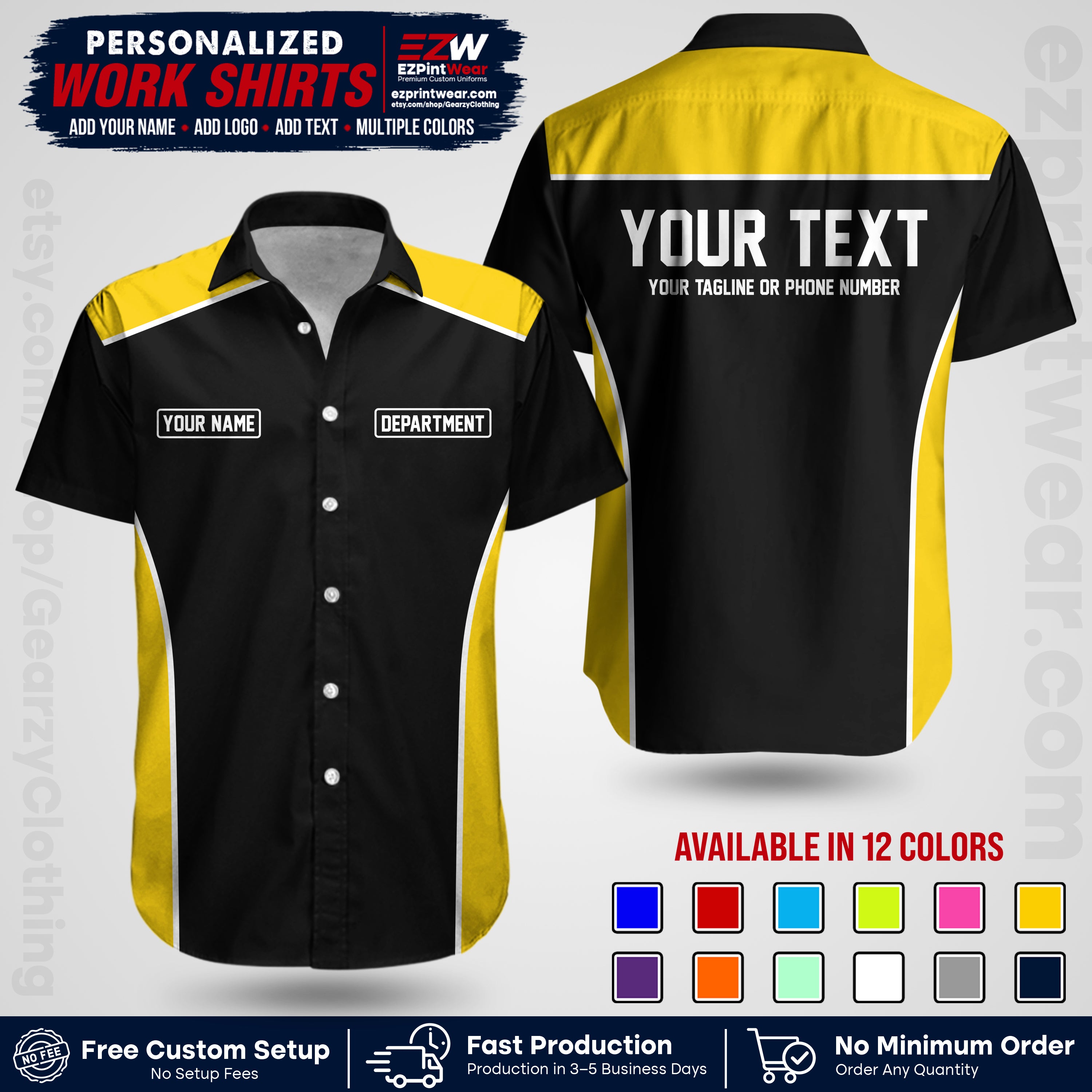Custom All Over Print Work Uniform Shirt with Name, Logo & Text | Custom Hawaiian Shirt | Company Shirt | Employee Uniform UNF12