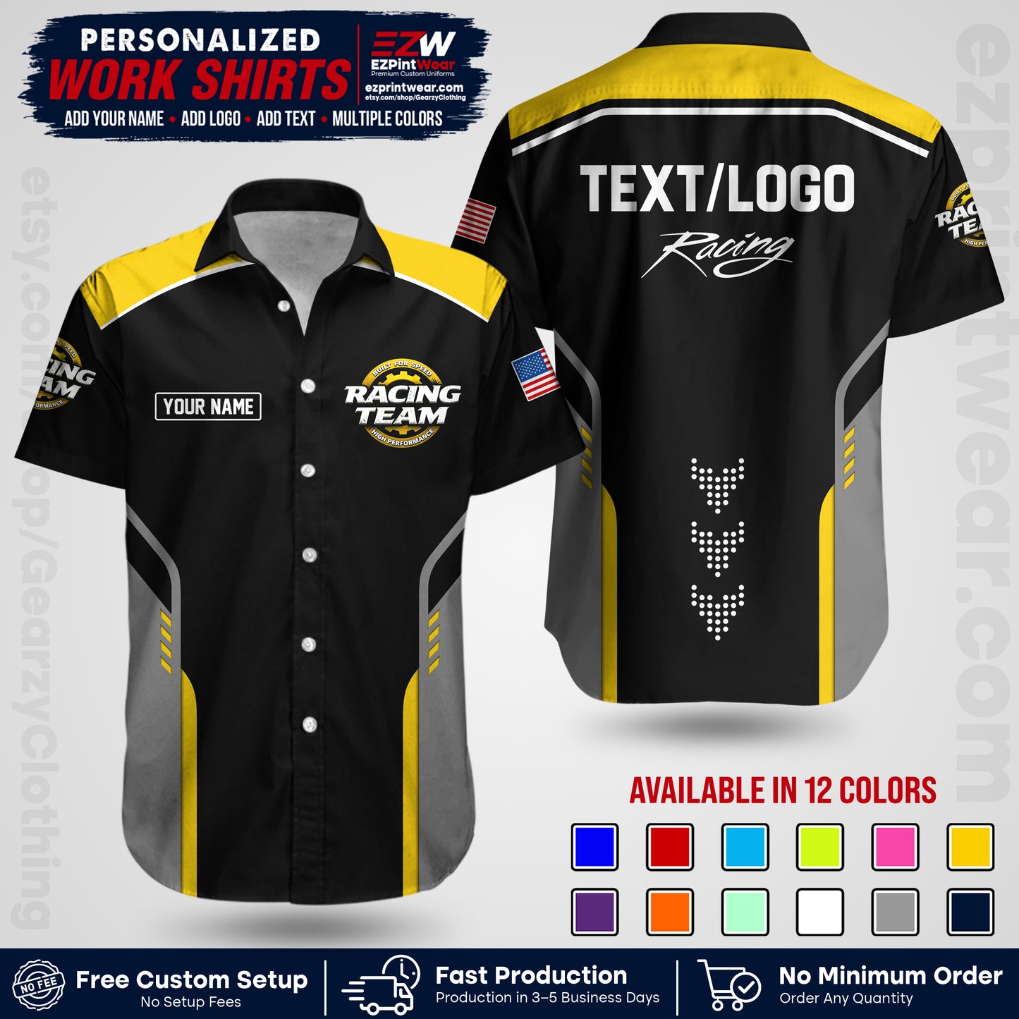 Custom Racing Shirt with Name, Logo & Text | Race Team Uniform | Crew Apparel RC09