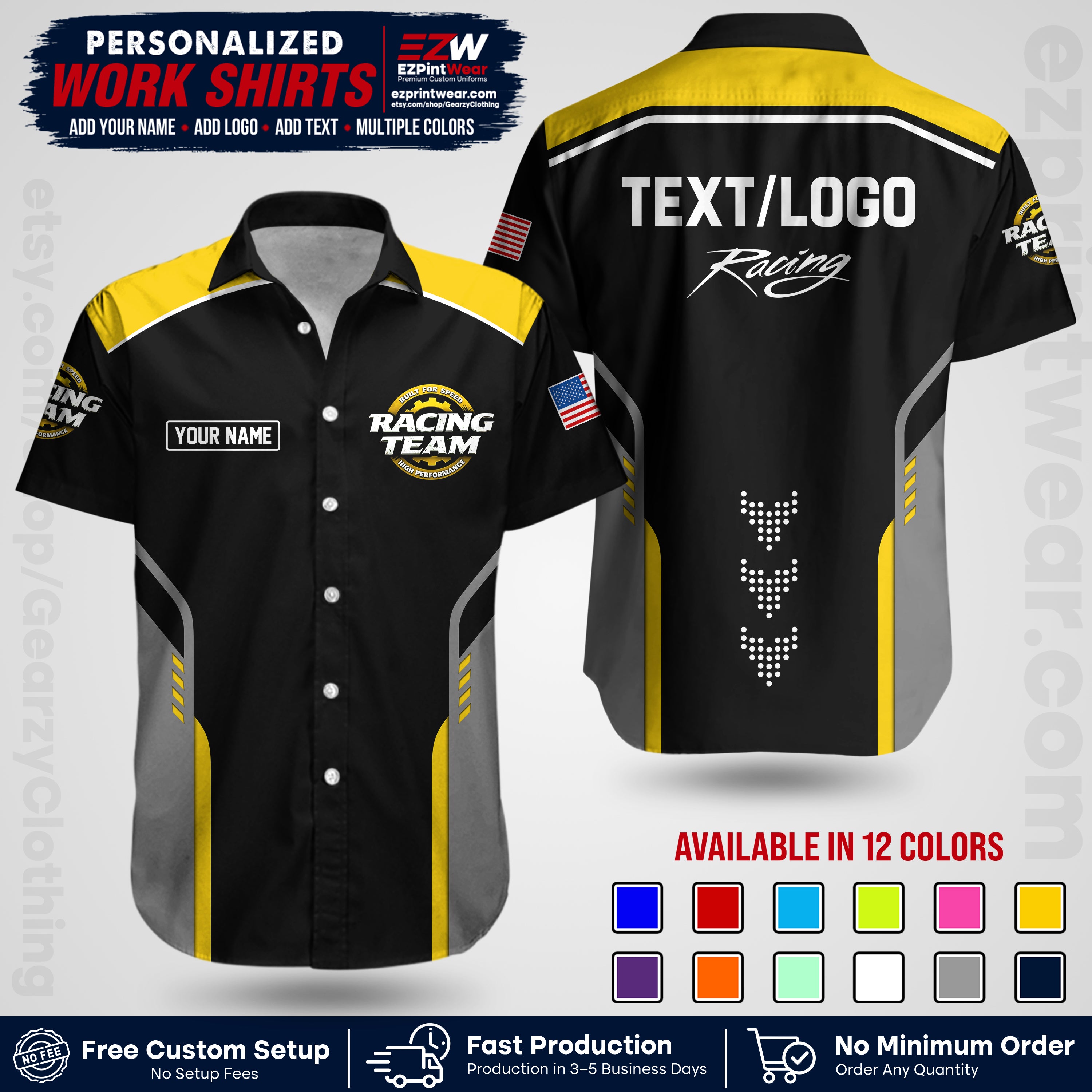 Custom Racing Shirt with Name, Logo & Text | Race Team Uniform | Crew Apparel RC09