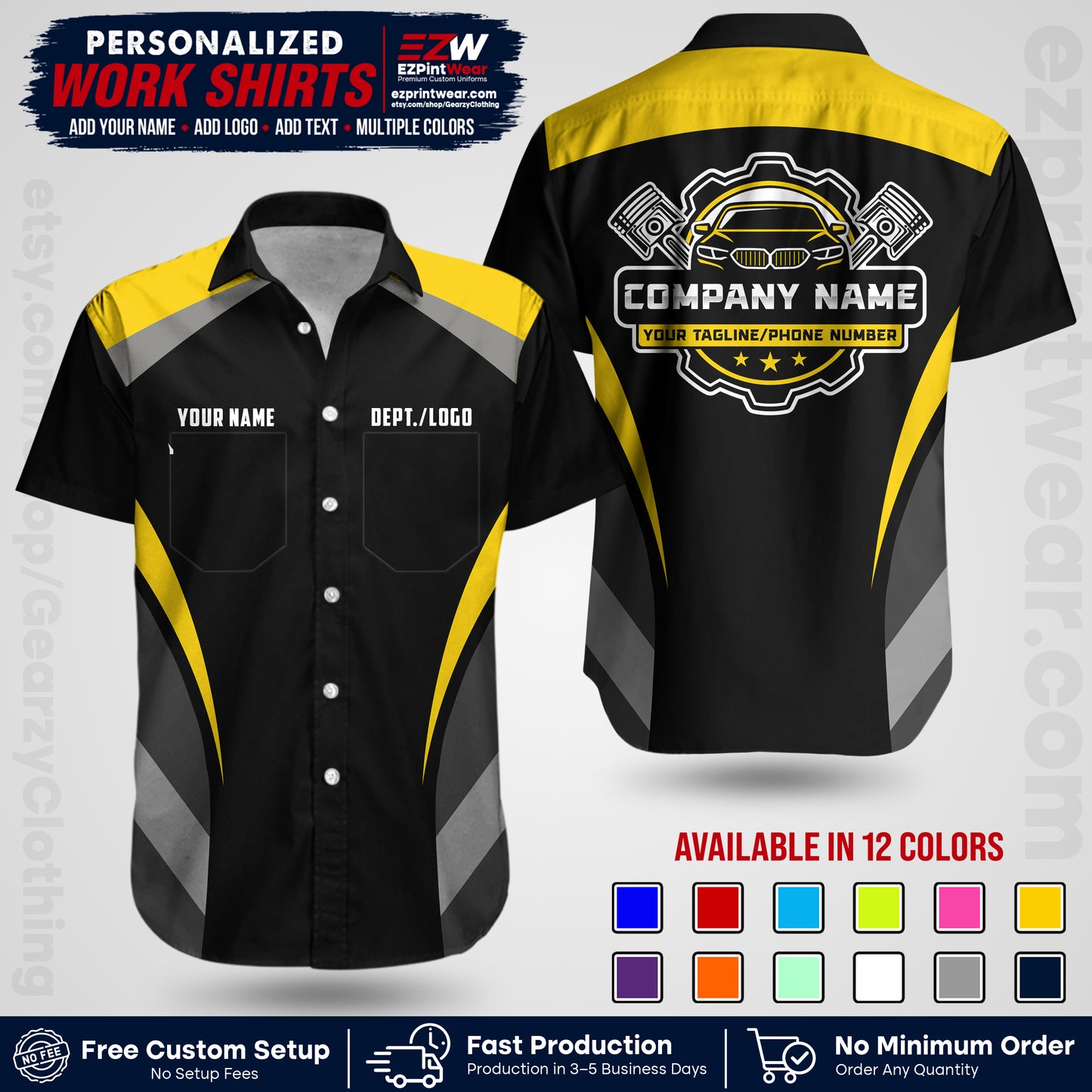 Custom Mechanic Work Shirt with Name, Logo & Text | Auto Shop Uniform | Workwear MCN 05