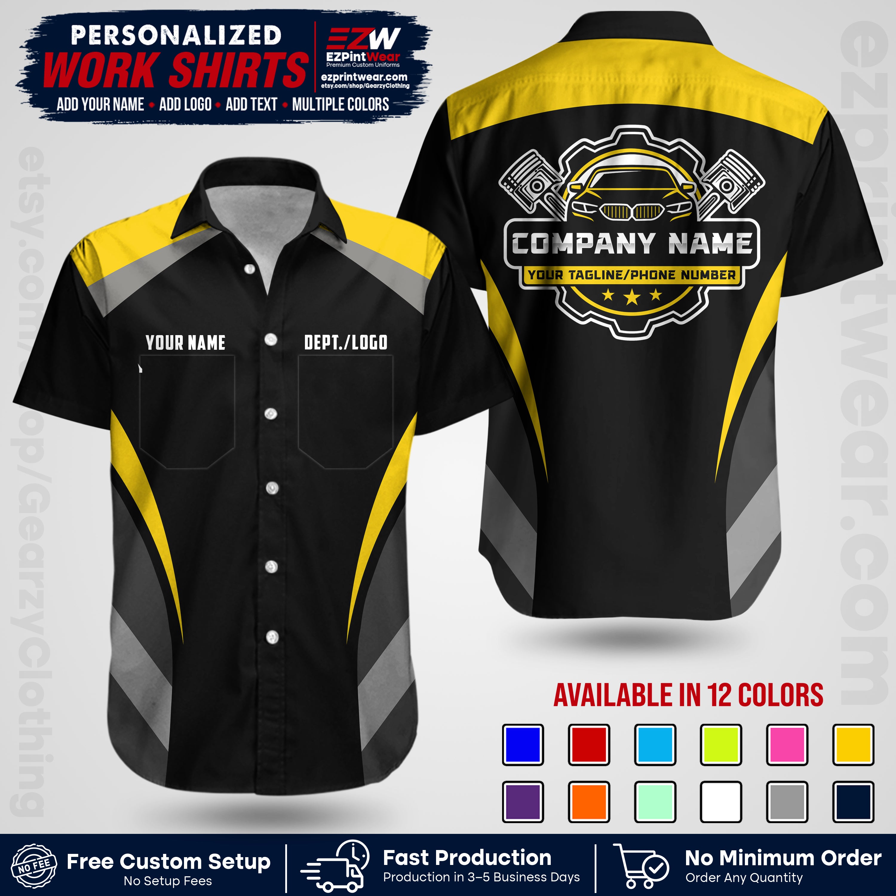 Custom Mechanic Work Shirt with Name, Logo & Text | Auto Shop Uniform | Workwear MCN 05