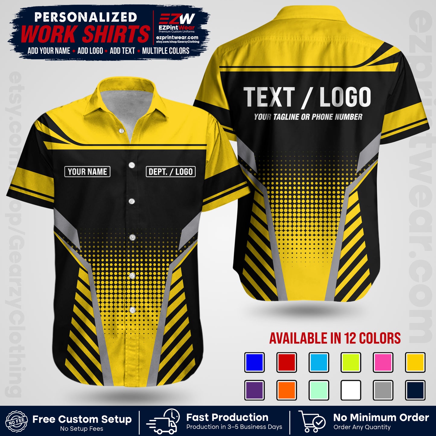 Custom All Over Print Work Uniform Shirt with Name, Logo & Text | Custom Hawaiian Shirt | Company Shirt | Employee Uniform UNF08